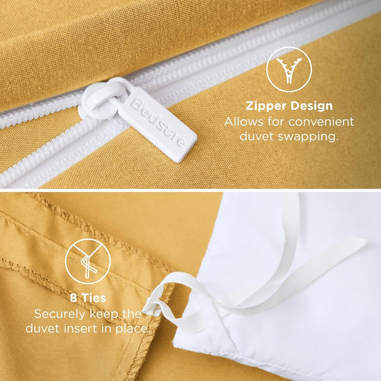 image:imageBedsure Duvet Cover TwinTwin XL Size Soft Double Brushed Bedding Set for Kids amp Adults Zipper Closure 2 Pieces Includes 1 Duvet Cover 68x90 amp 1 Pillow Sham NO Comforter White09 Golden Yellow