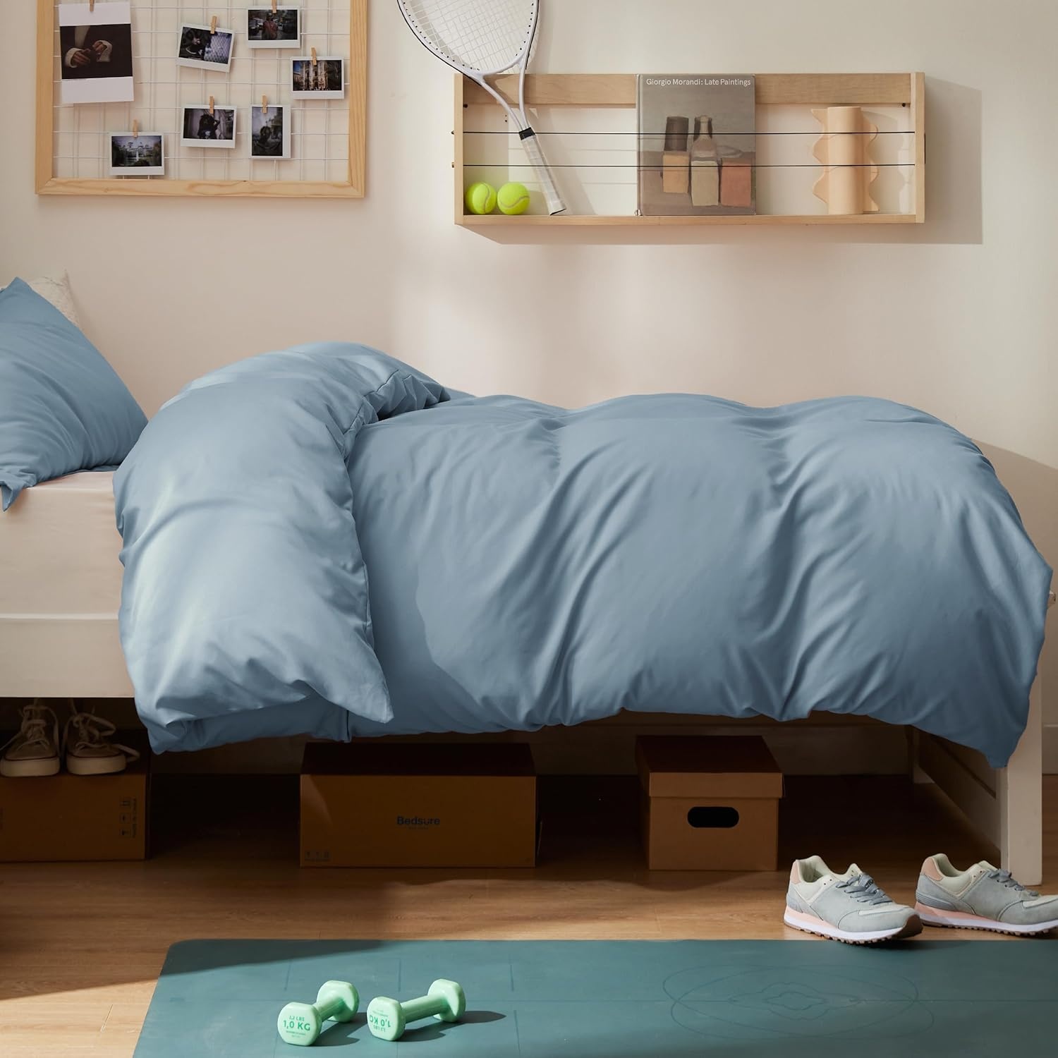 image:imageBedsure Duvet Cover TwinTwin XL Size Soft Double Brushed Bedding Set for Kids amp Adults Zipper Closure 2 Pieces Includes 1 Duvet Cover 68x90 amp 1 Pillow Sham NO Comforter White06 Mineral Blue