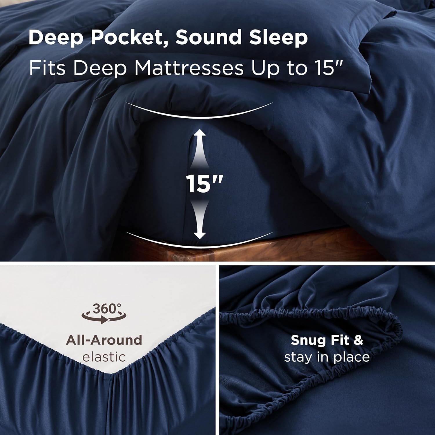 image:imageBedsure Duvet Cover TwinTwin XL Size Soft Double Brushed Bedding Set for Kids amp Adults Zipper Closure 2 Pieces Includes 1 Duvet Cover 68x90 amp 1 Pillow Sham NO Comforter White00 Navy Blue