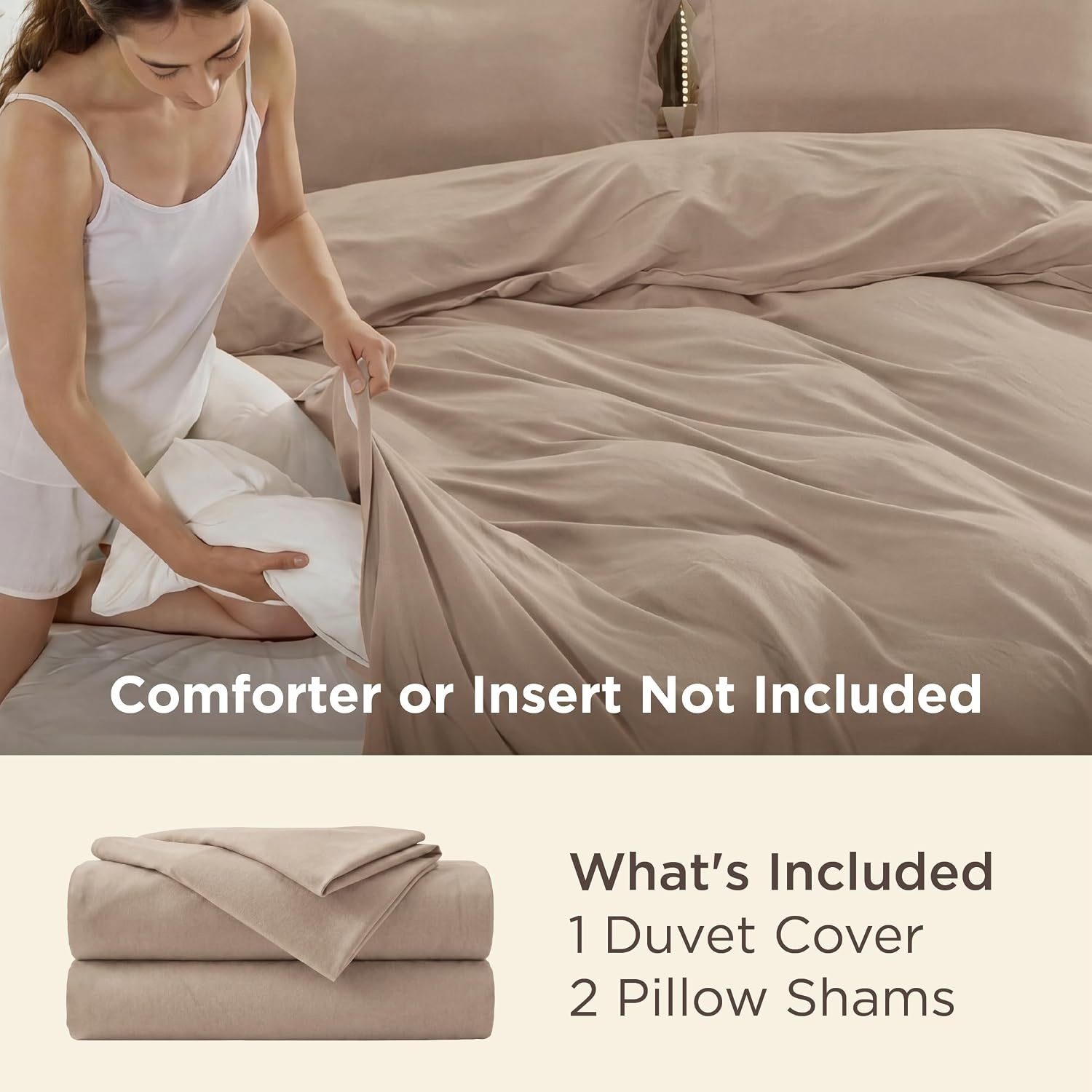 image:imageBedsure Duvet Cover TwinTwin XL Size Soft Double Brushed Bedding Set for Kids amp Adults Zipper Closure 2 Pieces Includes 1 Duvet Cover 68x90 amp 1 Pillow Sham NO Comforter White07 Light Brown