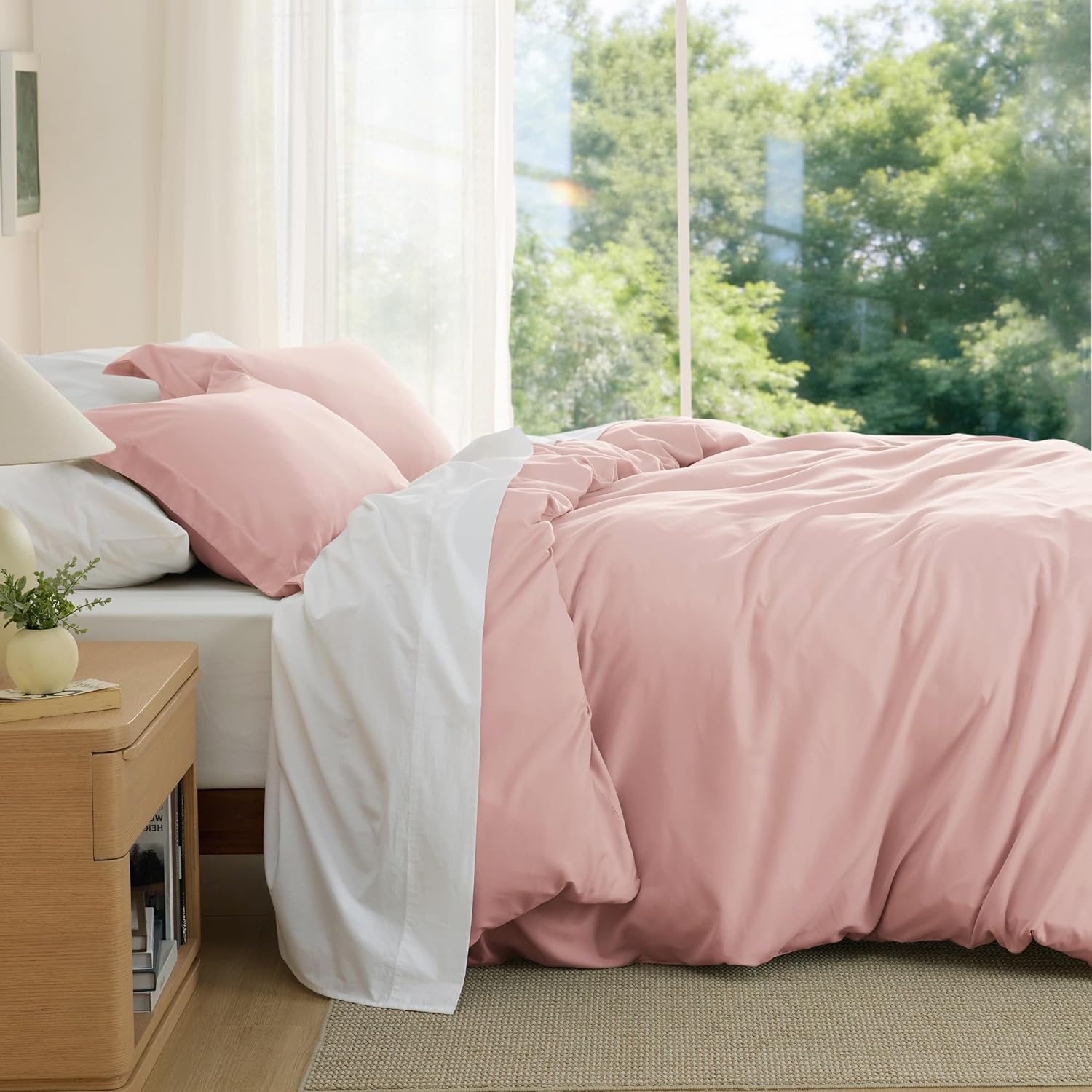 image:imageBedsure Duvet Cover TwinTwin XL Size Soft Double Brushed Bedding Set for Kids amp Adults Zipper Closure 2 Pieces Includes 1 Duvet Cover 68x90 amp 1 Pillow Sham NO Comforter White08 Pink