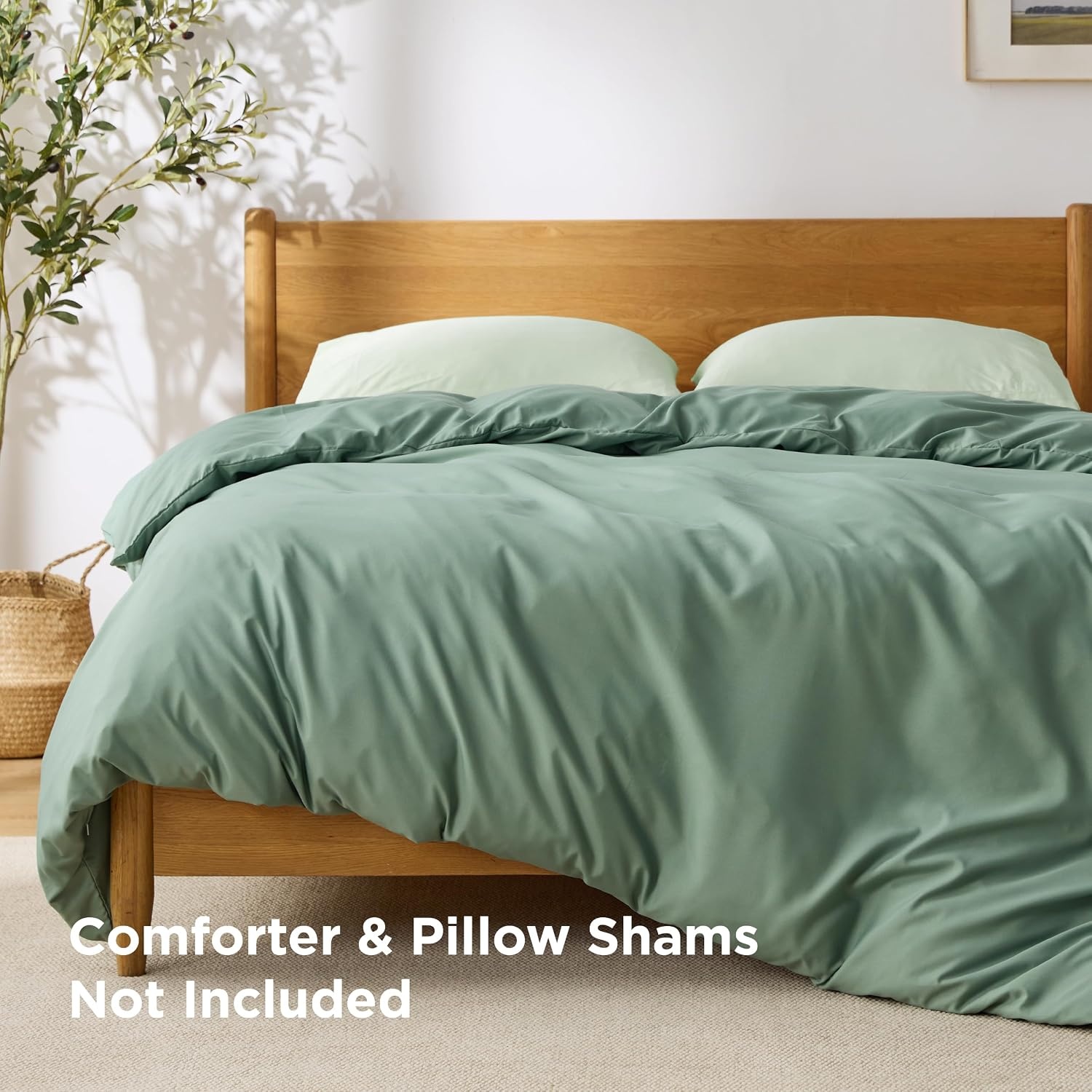 image:imageBedsure Duvet Cover TwinTwin XL Size Soft Double Brushed Bedding Set for Kids amp Adults Zipper Closure 2 Pieces Includes 1 Duvet Cover 68x90 amp 1 Pillow Sham NO Comforter White04 Sage Green