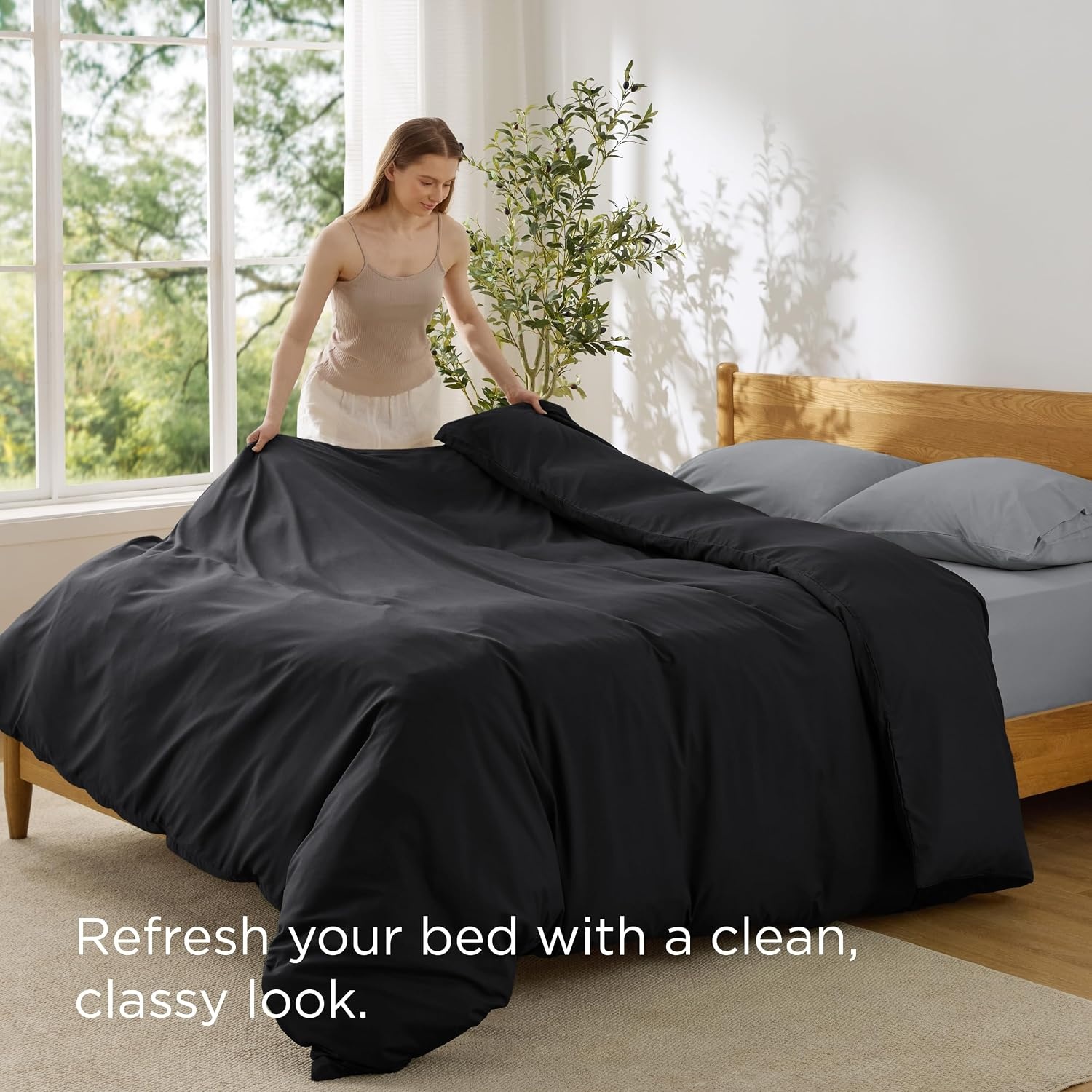 image:imageBedsure Duvet Cover TwinTwin XL Size Soft Double Brushed Bedding Set for Kids amp Adults Zipper Closure 2 Pieces Includes 1 Duvet Cover 68x90 amp 1 Pillow Sham NO Comforter White02 Black