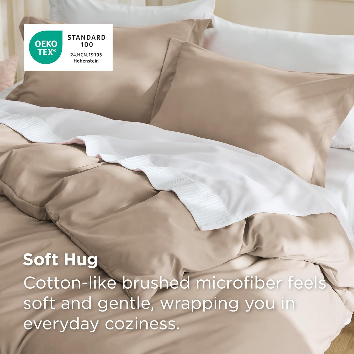 image:imageBedsure Duvet Cover TwinTwin XL Size Soft Double Brushed Bedding Set for Kids amp Adults Zipper Closure 2 Pieces Includes 1 Duvet Cover 68x90 amp 1 Pillow Sham NO Comforter White07 Light Brown