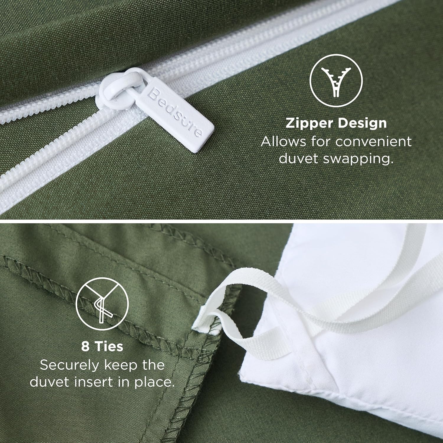 image:imageBedsure Duvet Cover TwinTwin XL Size Soft Double Brushed Bedding Set for Kids amp Adults Zipper Closure 2 Pieces Includes 1 Duvet Cover 68x90 amp 1 Pillow Sham NO Comforter White02 Olive Green