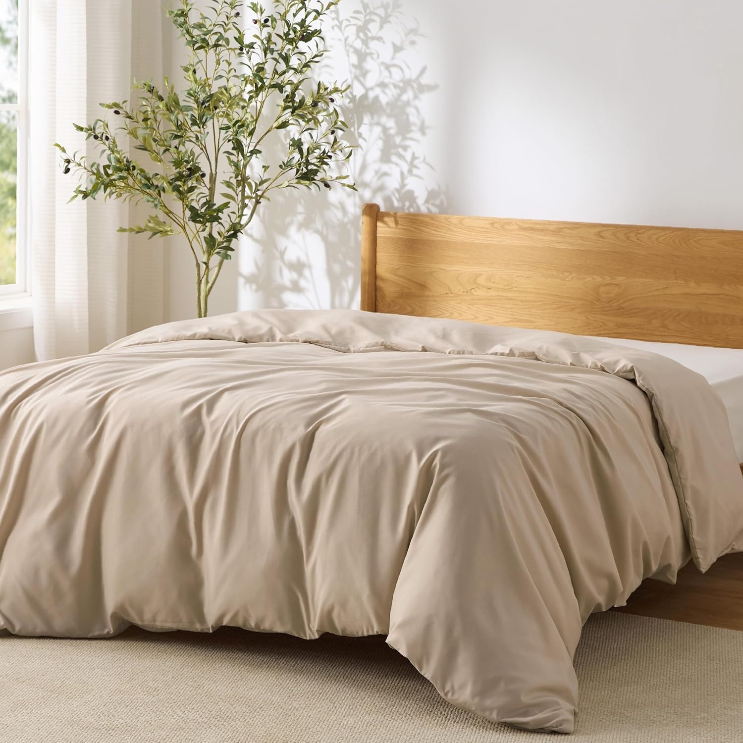 image:imageBedsure Duvet Cover TwinTwin XL Size Soft Double Brushed Bedding Set for Kids amp Adults Zipper Closure 2 Pieces Includes 1 Duvet Cover 68x90 amp 1 Pillow Sham NO Comforter White07 Light Brown