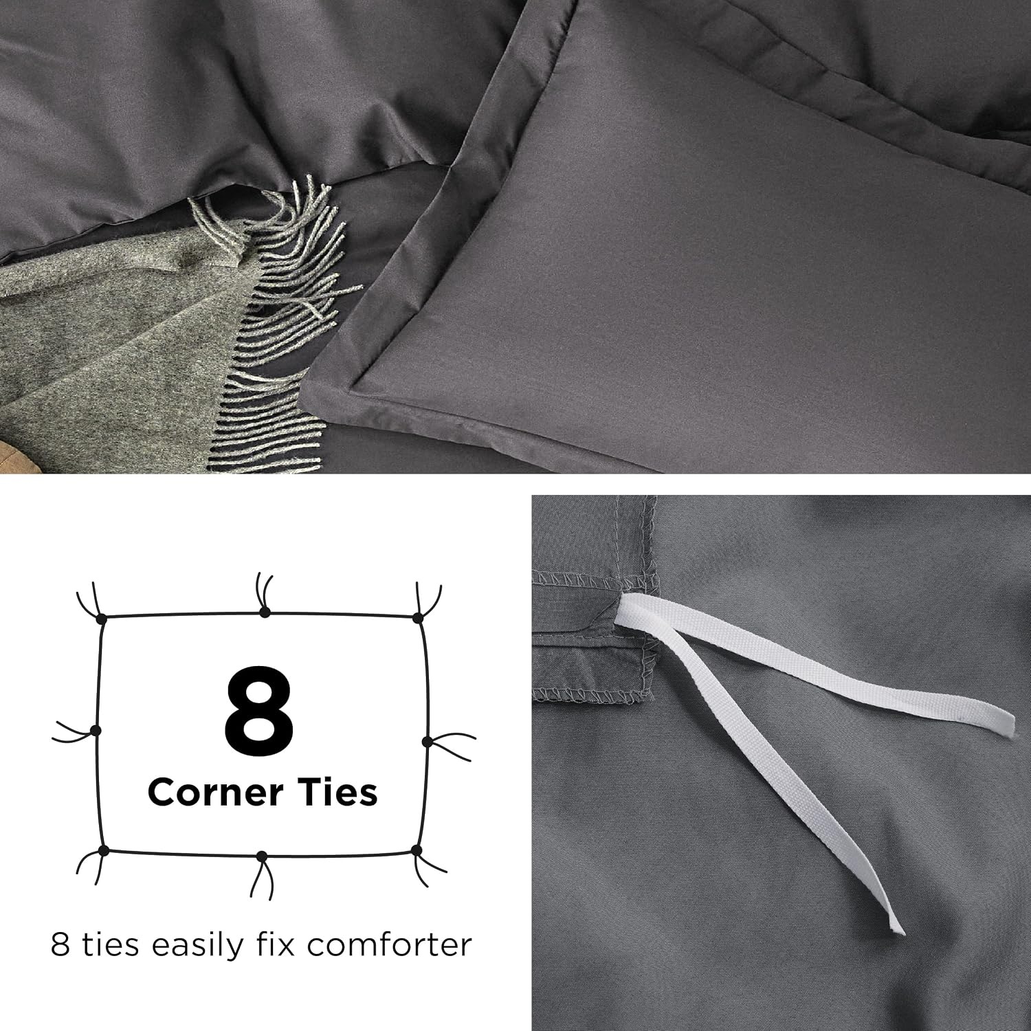 image:imageBedsure Duvet Cover TwinTwin XL Size Soft Double Brushed Bedding Set for Kids amp Adults Zipper Closure 2 Pieces Includes 1 Duvet Cover 68x90 amp 1 Pillow Sham NO Comforter White02 Dark Grey