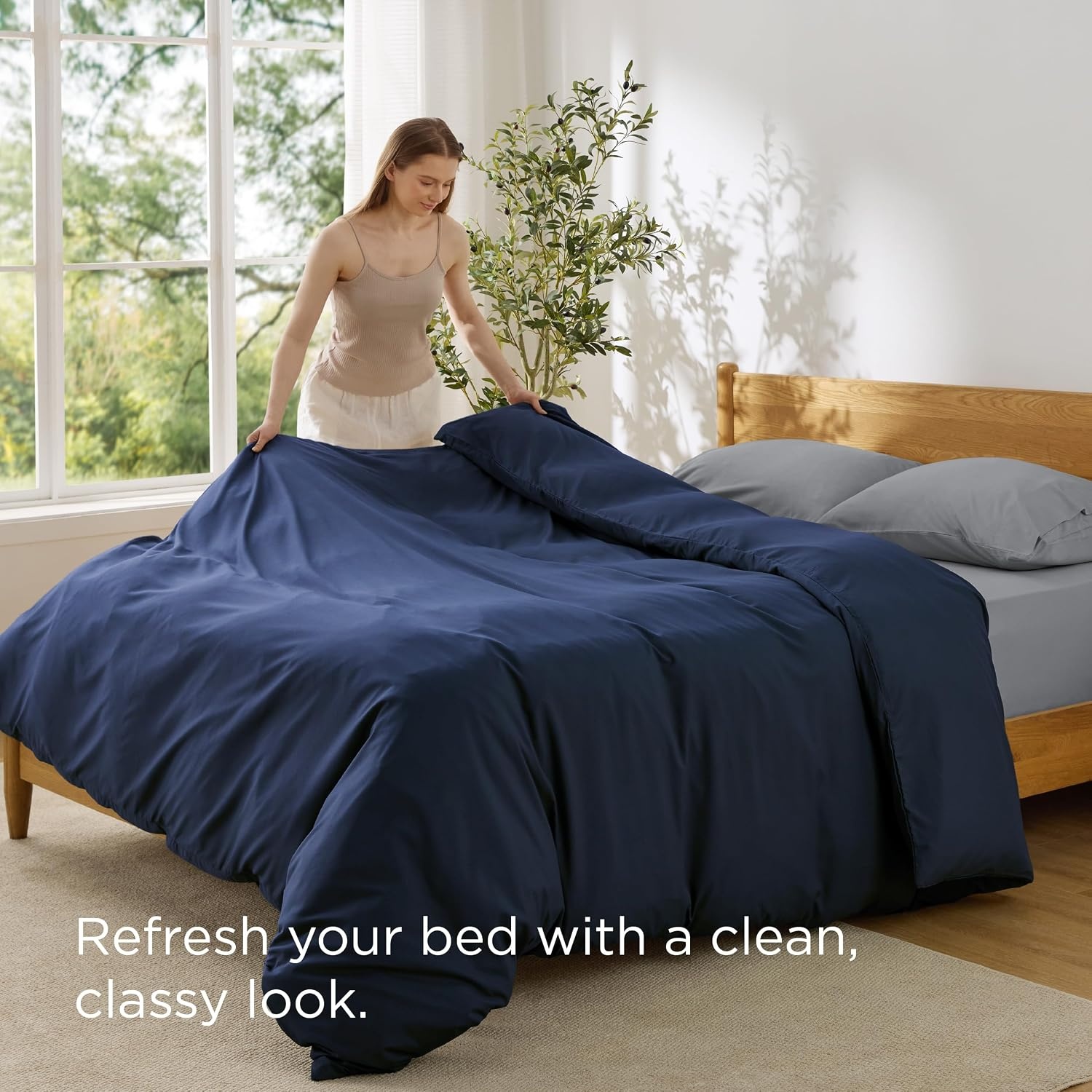 image:imageBedsure Duvet Cover TwinTwin XL Size Soft Double Brushed Bedding Set for Kids amp Adults Zipper Closure 2 Pieces Includes 1 Duvet Cover 68x90 amp 1 Pillow Sham NO Comforter White00 Navy Blue
