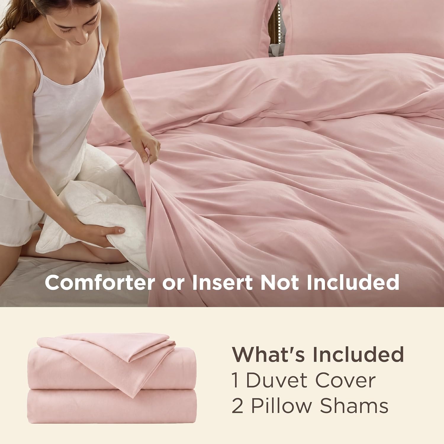image:imageBedsure Duvet Cover TwinTwin XL Size Soft Double Brushed Bedding Set for Kids amp Adults Zipper Closure 2 Pieces Includes 1 Duvet Cover 68x90 amp 1 Pillow Sham NO Comforter White08 Pink