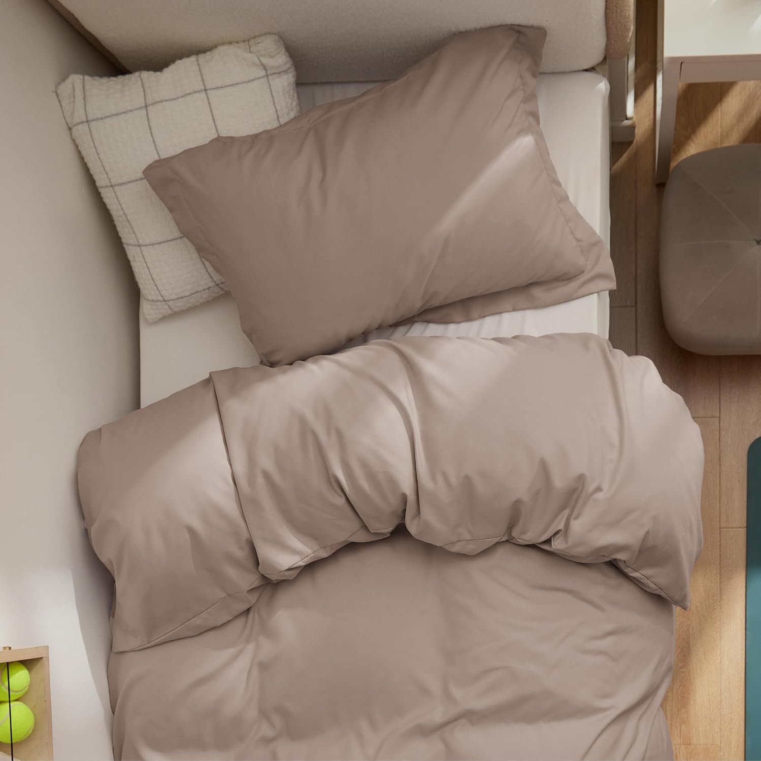 image:imageBedsure Duvet Cover TwinTwin XL Size Soft Double Brushed Bedding Set for Kids amp Adults Zipper Closure 2 Pieces Includes 1 Duvet Cover 68x90 amp 1 Pillow Sham NO Comforter White07 Light Khaki