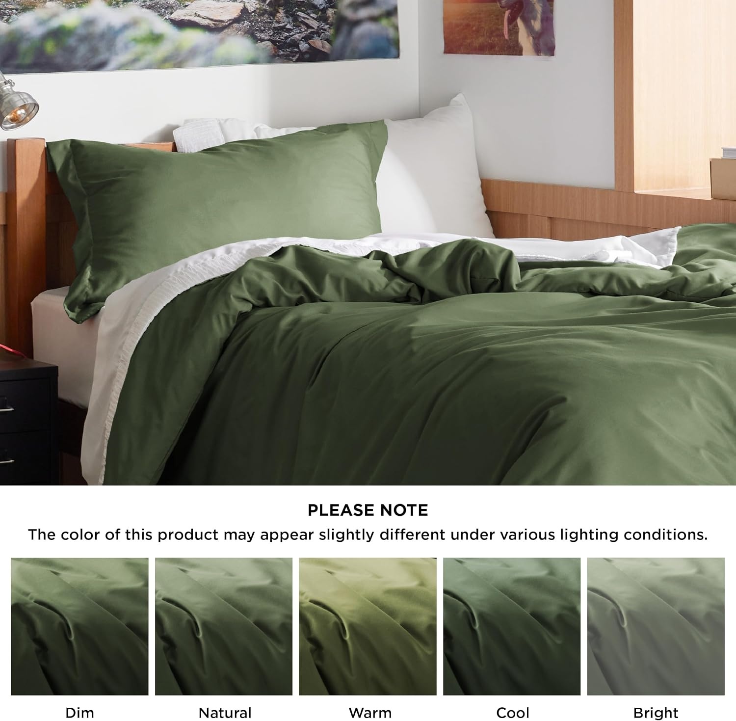 image:imageBedsure Duvet Cover TwinTwin XL Size Soft Double Brushed Bedding Set for Kids amp Adults Zipper Closure 2 Pieces Includes 1 Duvet Cover 68x90 amp 1 Pillow Sham NO Comforter White02 Olive Green