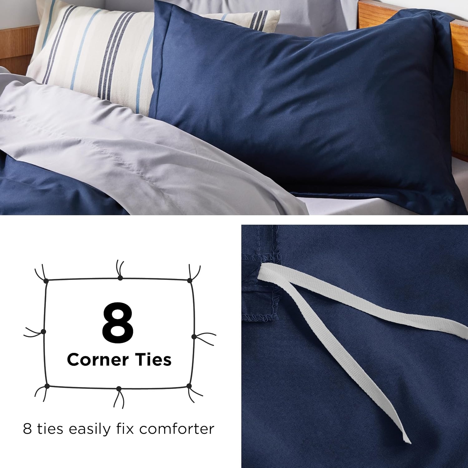 image:imageBedsure Duvet Cover TwinTwin XL Size Soft Double Brushed Bedding Set for Kids amp Adults Zipper Closure 2 Pieces Includes 1 Duvet Cover 68x90 amp 1 Pillow Sham NO Comforter White00 Navy Blue