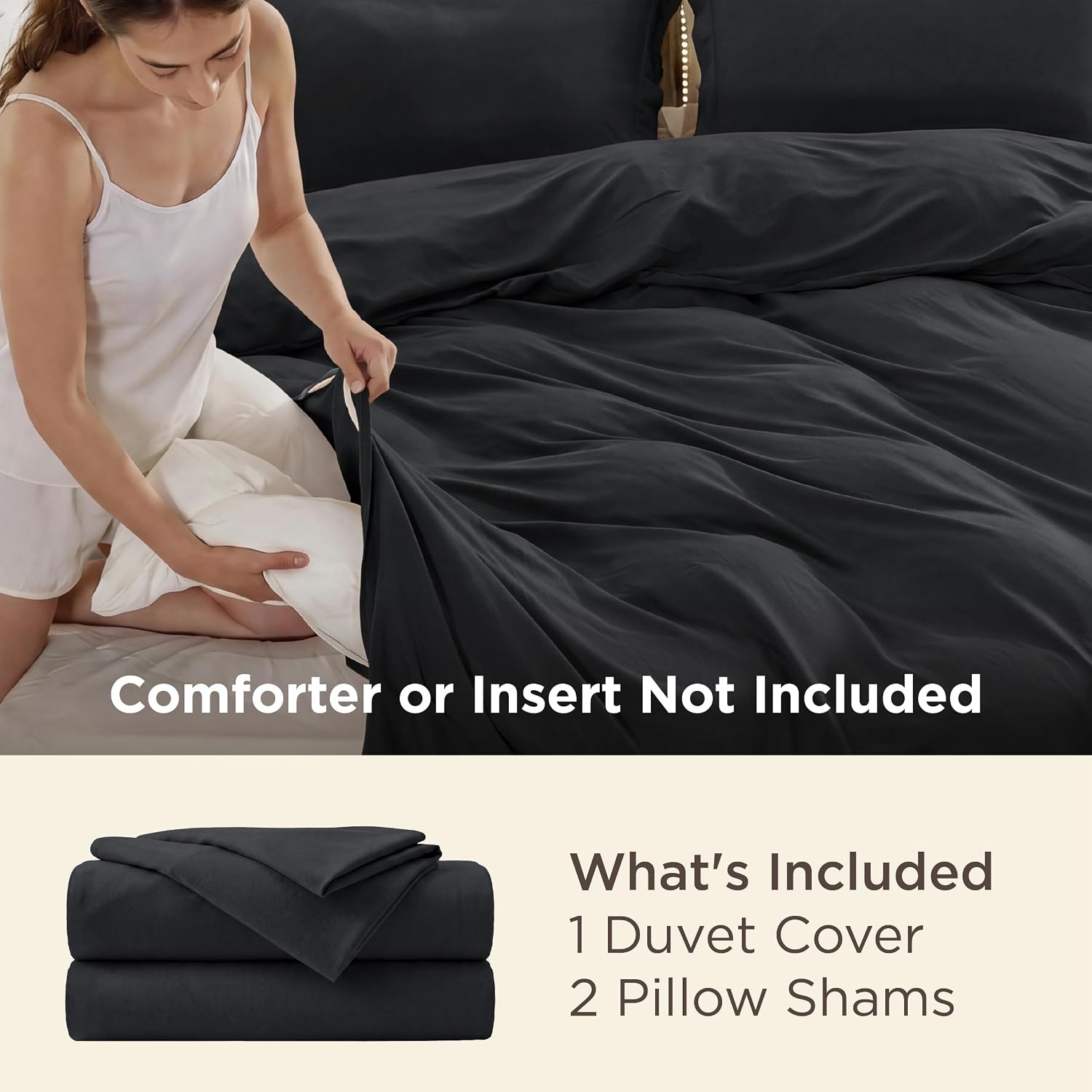 image:imageBedsure Duvet Cover TwinTwin XL Size Soft Double Brushed Bedding Set for Kids amp Adults Zipper Closure 2 Pieces Includes 1 Duvet Cover 68x90 amp 1 Pillow Sham NO Comforter White02 Black