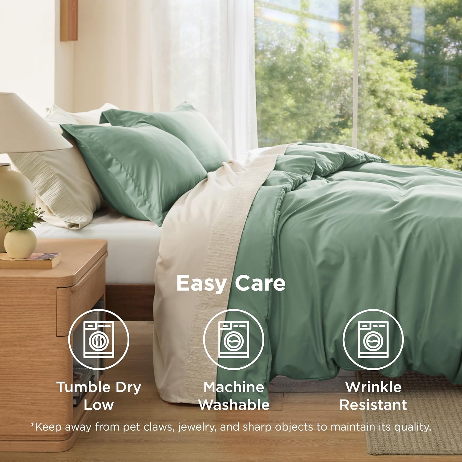 image:imageBedsure Duvet Cover TwinTwin XL Size Soft Double Brushed Bedding Set for Kids amp Adults Zipper Closure 2 Pieces Includes 1 Duvet Cover 68x90 amp 1 Pillow Sham NO Comforter White04 Sage Green