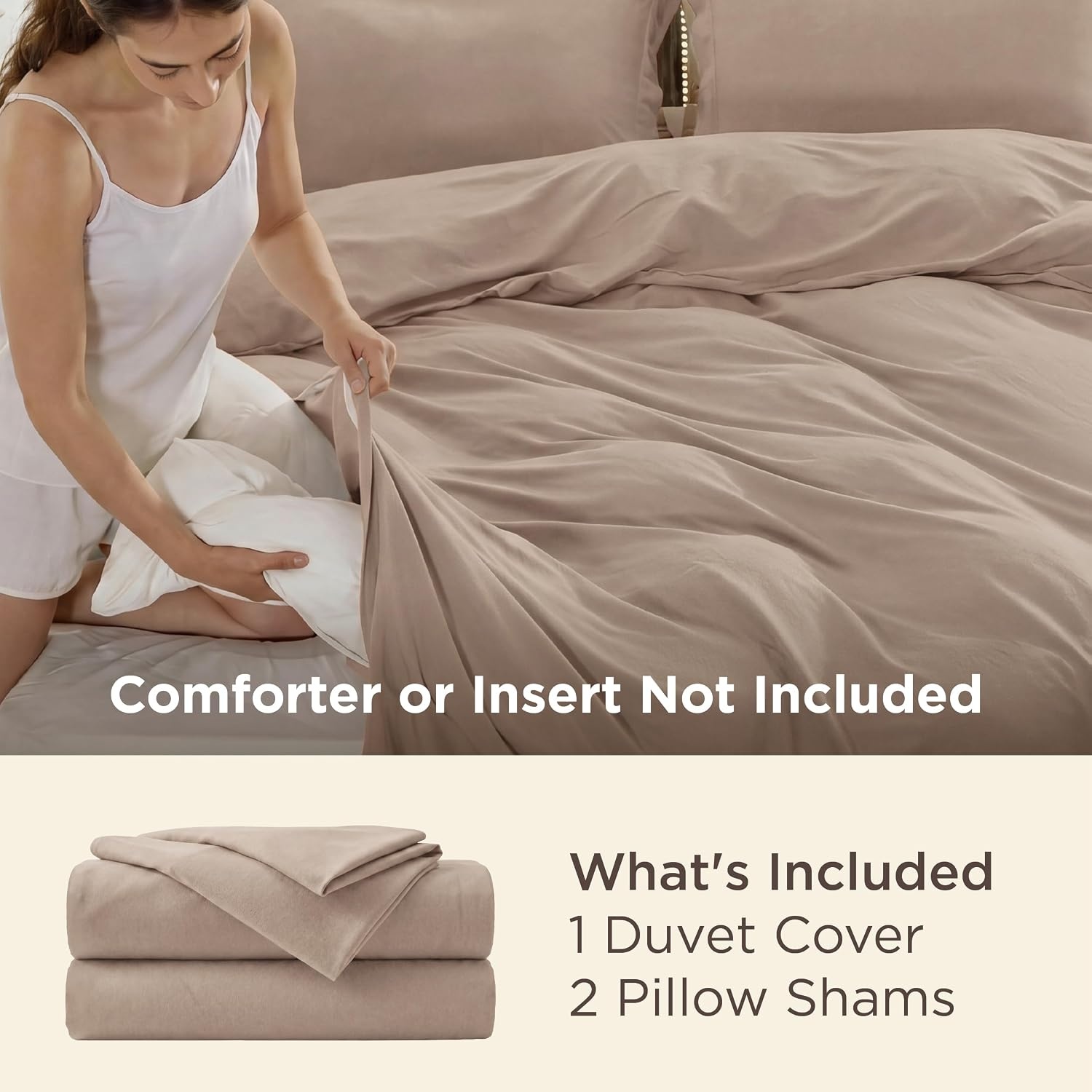 image:imageBedsure Duvet Cover TwinTwin XL Size Soft Double Brushed Bedding Set for Kids amp Adults Zipper Closure 2 Pieces Includes 1 Duvet Cover 68x90 amp 1 Pillow Sham NO Comforter White07 Light Khaki