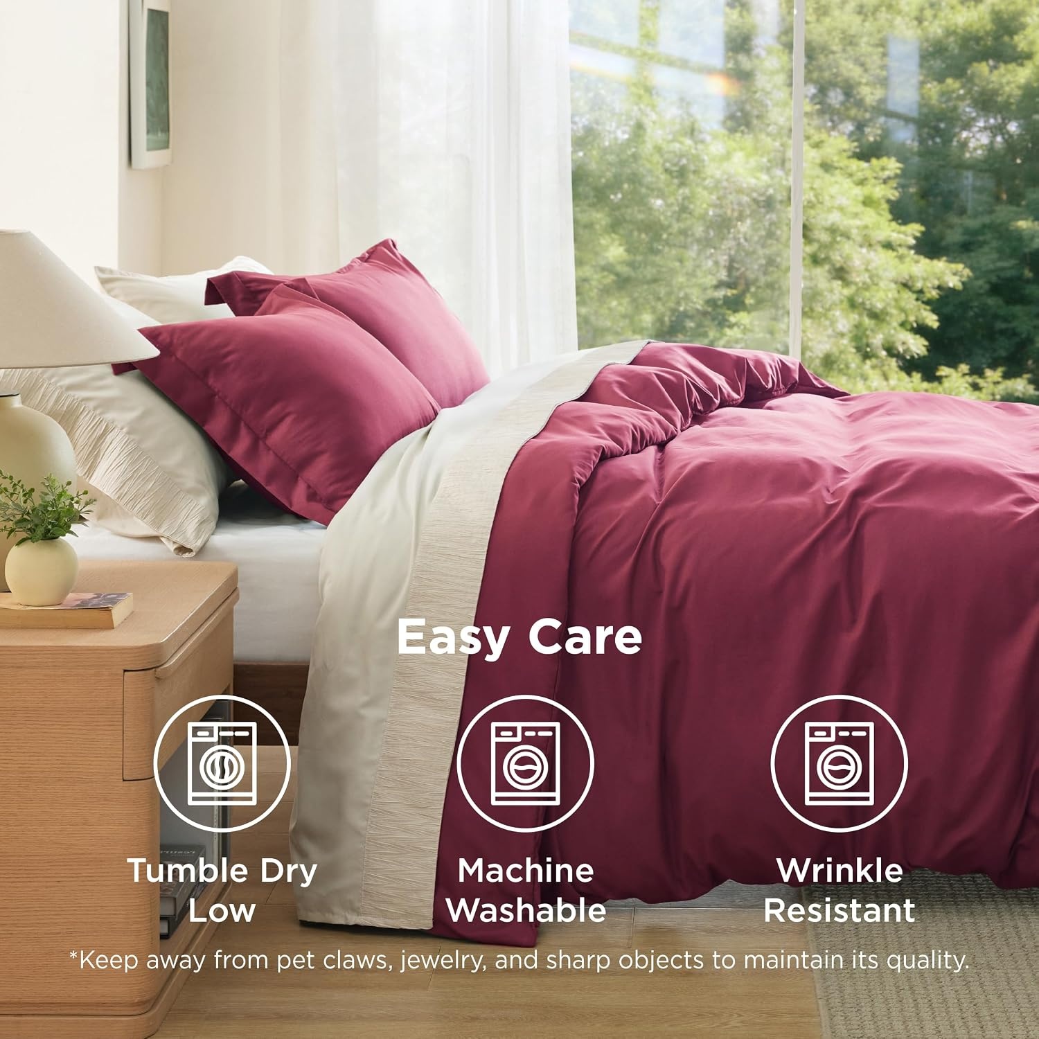 image:imageBedsure Duvet Cover TwinTwin XL Size Soft Double Brushed Bedding Set for Kids amp Adults Zipper Closure 2 Pieces Includes 1 Duvet Cover 68x90 amp 1 Pillow Sham NO Comforter White08 Dark Red