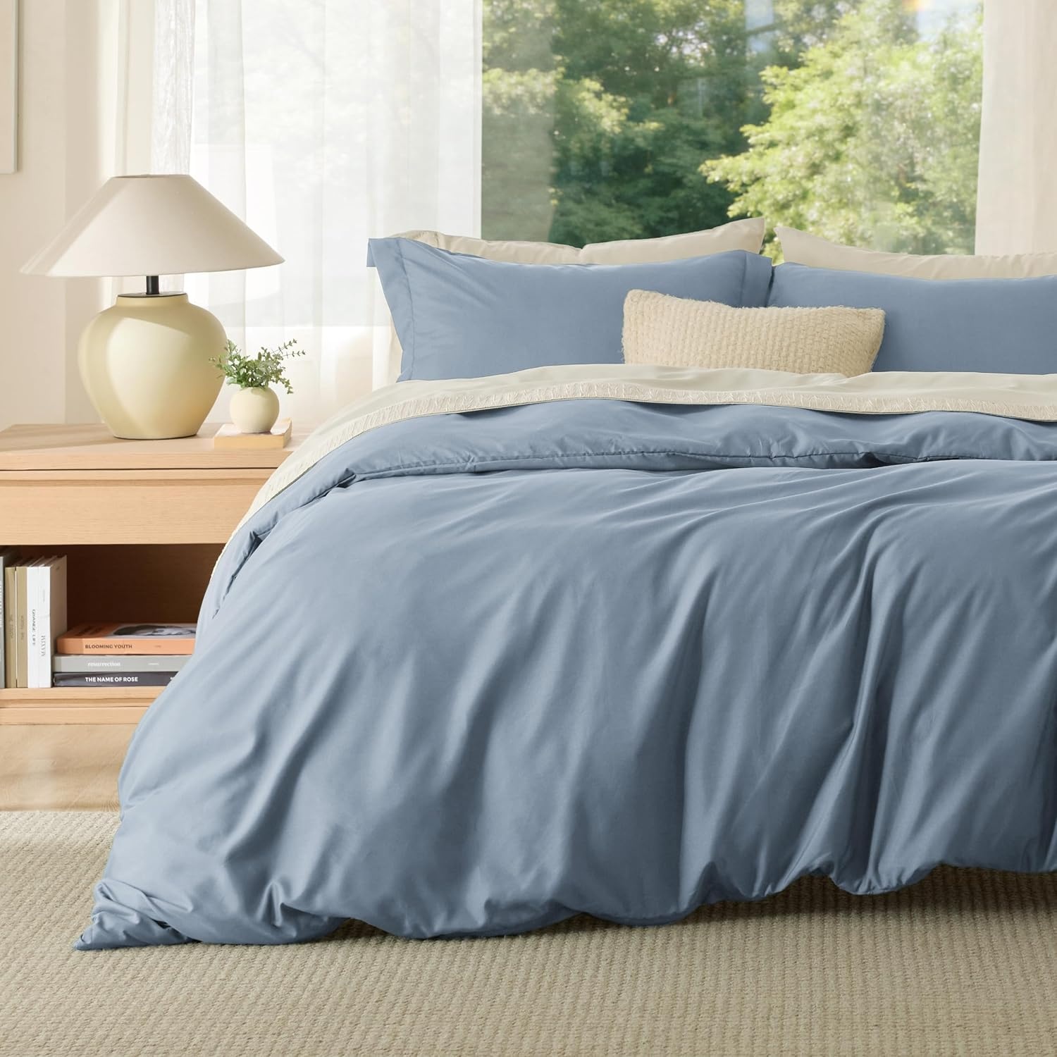 image:imageBedsure Duvet Cover TwinTwin XL Size Soft Double Brushed Bedding Set for Kids amp Adults Zipper Closure 2 Pieces Includes 1 Duvet Cover 68x90 amp 1 Pillow Sham NO Comforter White06 Dusty Blue