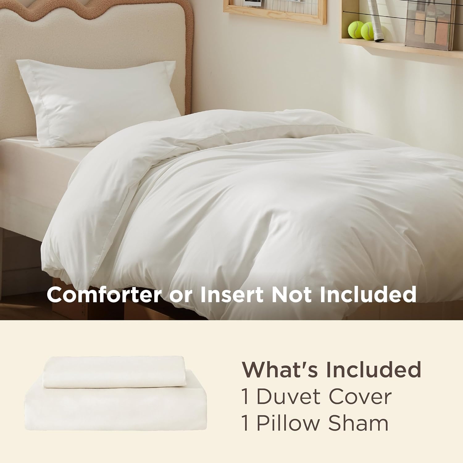 image:imageBedsure Duvet Cover TwinTwin XL Size Soft Double Brushed Bedding Set for Kids amp Adults Zipper Closure 2 Pieces Includes 1 Duvet Cover 68x90 amp 1 Pillow Sham NO Comforter White02 Cream White