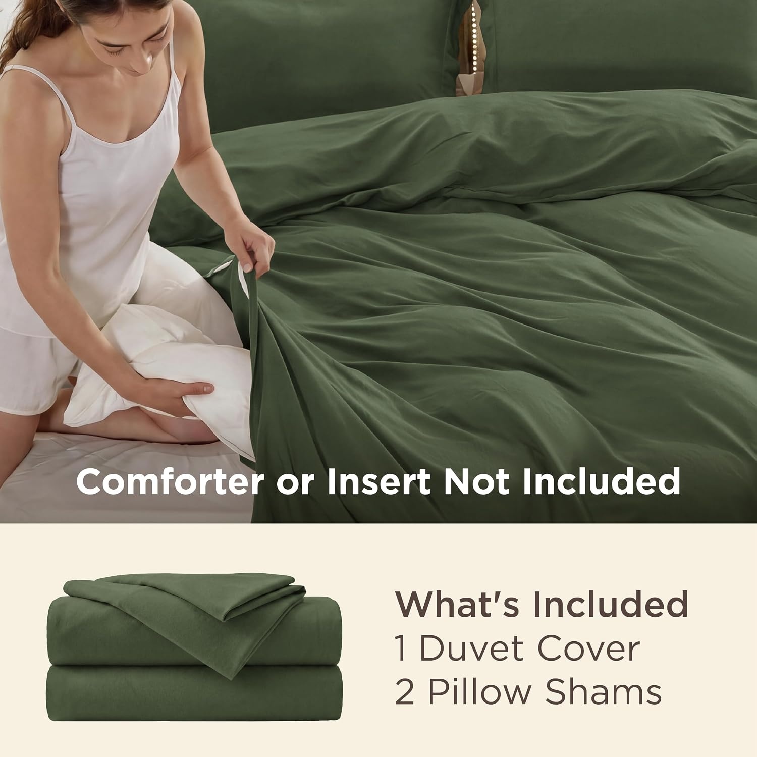 image:imageBedsure Duvet Cover TwinTwin XL Size Soft Double Brushed Bedding Set for Kids amp Adults Zipper Closure 2 Pieces Includes 1 Duvet Cover 68x90 amp 1 Pillow Sham NO Comforter White02 Olive Green