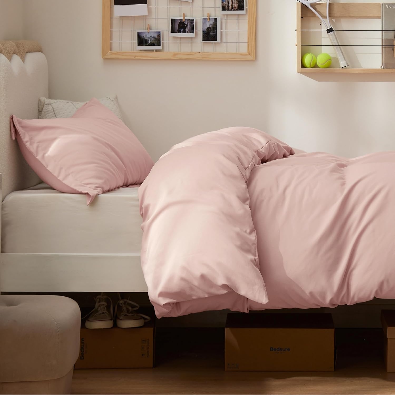 image:imageBedsure Duvet Cover TwinTwin XL Size Soft Double Brushed Bedding Set for Kids amp Adults Zipper Closure 2 Pieces Includes 1 Duvet Cover 68x90 amp 1 Pillow Sham NO Comforter White08 Blush Pink