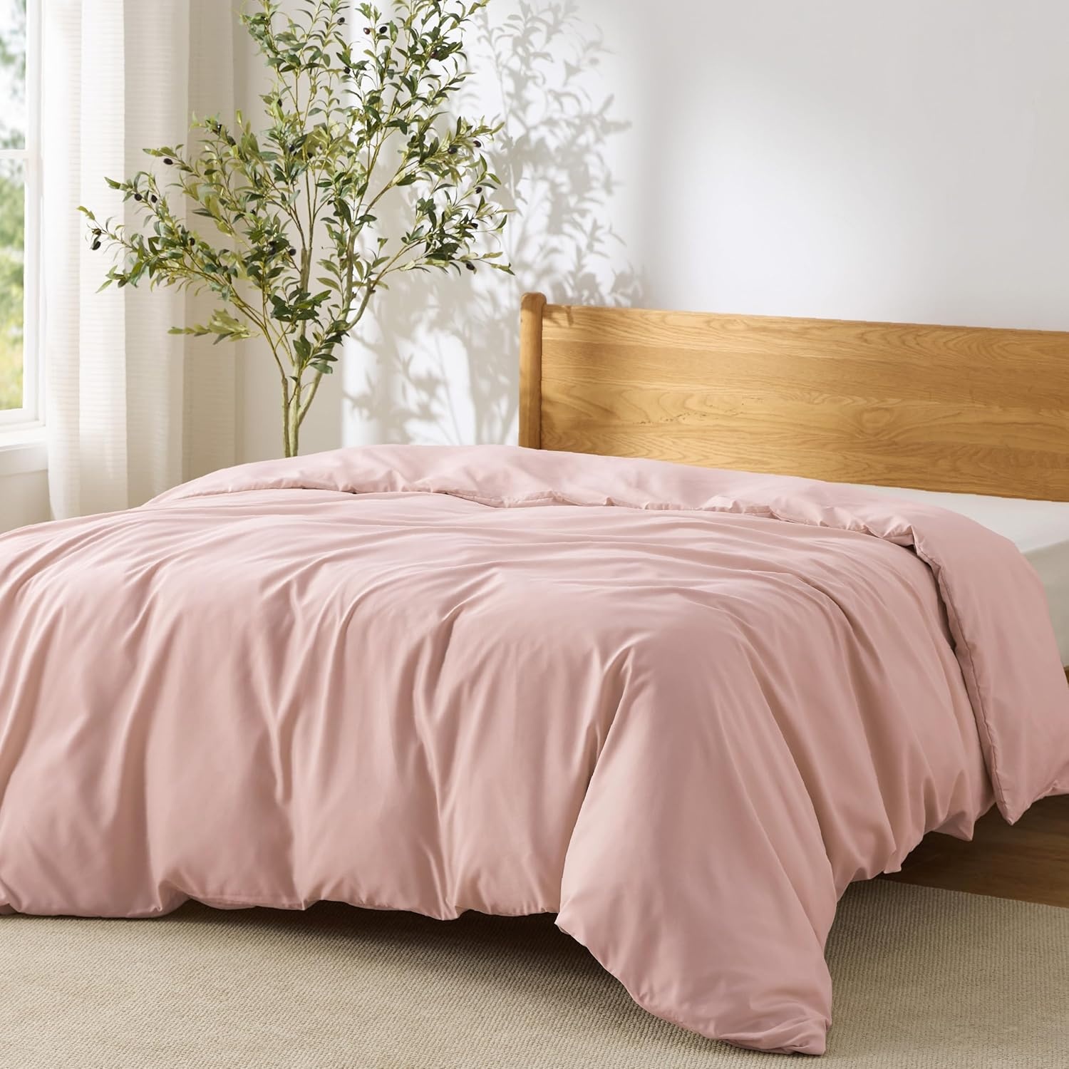 image:imageBedsure Duvet Cover TwinTwin XL Size Soft Double Brushed Bedding Set for Kids amp Adults Zipper Closure 2 Pieces Includes 1 Duvet Cover 68x90 amp 1 Pillow Sham NO Comforter White08 Blush Pink