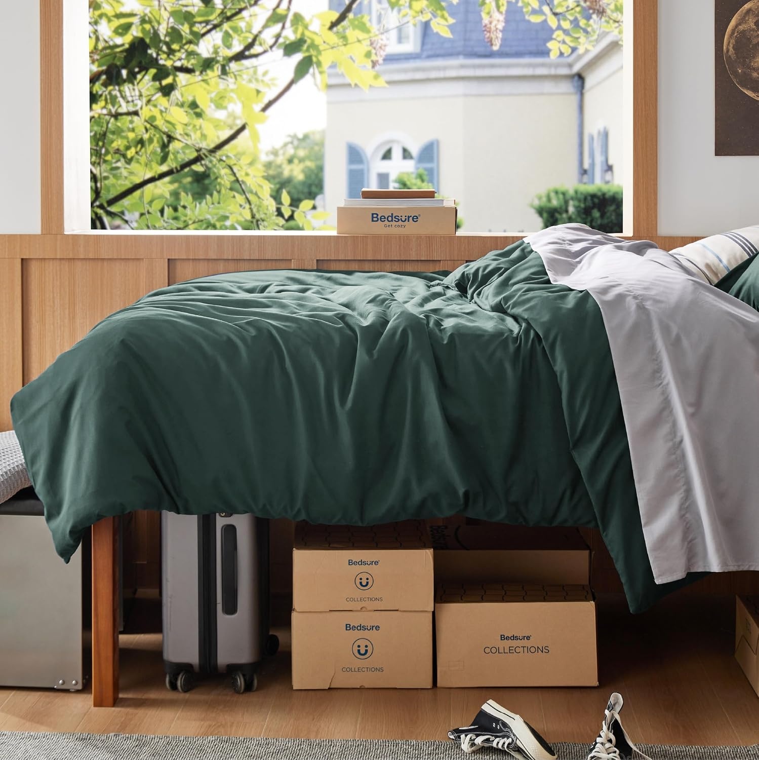 image:imageBedsure Duvet Cover TwinTwin XL Size Soft Double Brushed Bedding Set for Kids amp Adults Zipper Closure 2 Pieces Includes 1 Duvet Cover 68x90 amp 1 Pillow Sham NO Comforter White04 Forest Green