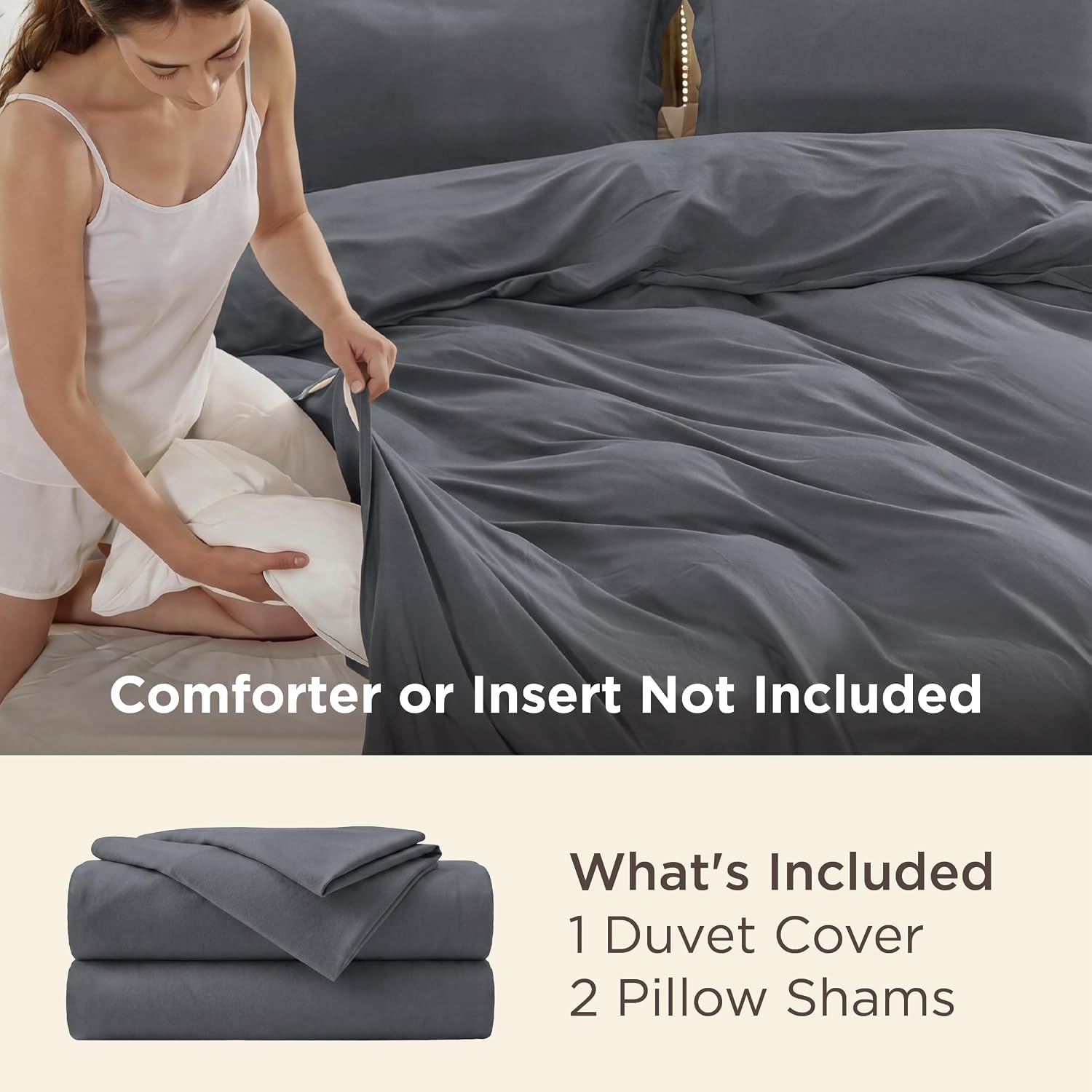 image:imageBedsure Duvet Cover TwinTwin XL Size Soft Double Brushed Bedding Set for Kids amp Adults Zipper Closure 2 Pieces Includes 1 Duvet Cover 68x90 amp 1 Pillow Sham NO Comforter White02 Dark Grey