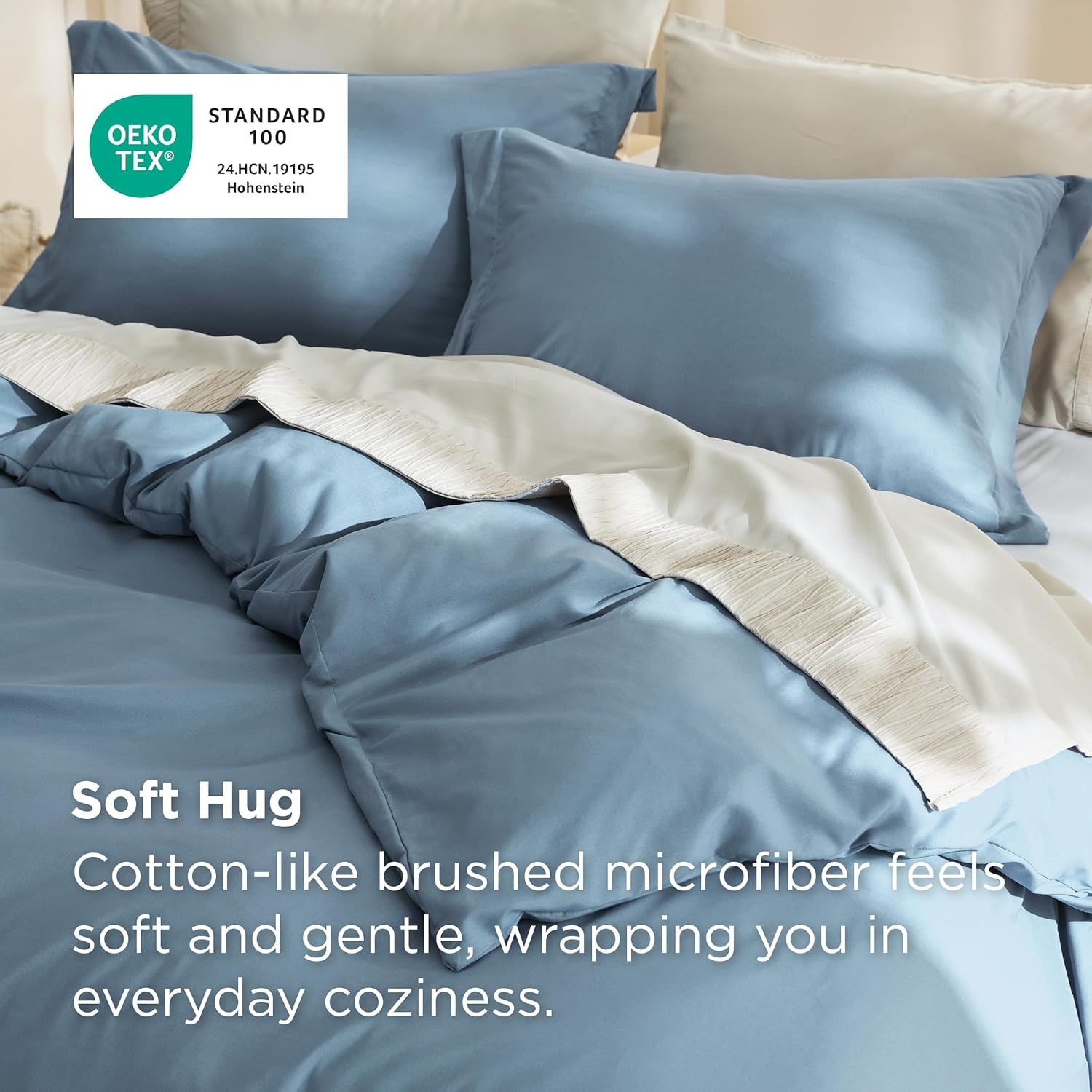 image:imageBedsure Duvet Cover TwinTwin XL Size Soft Double Brushed Bedding Set for Kids amp Adults Zipper Closure 2 Pieces Includes 1 Duvet Cover 68x90 amp 1 Pillow Sham NO Comforter White06 Mineral Blue