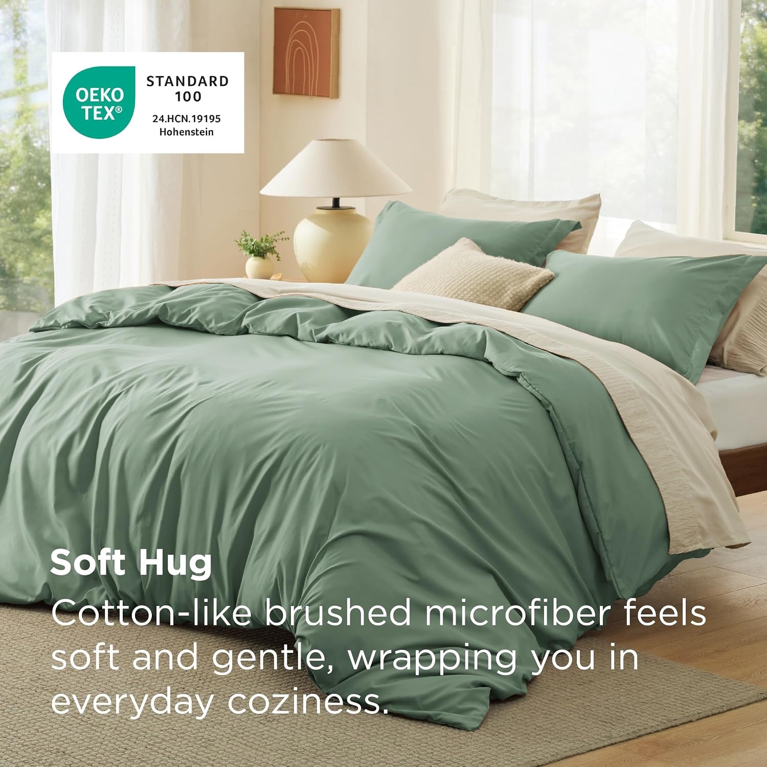 image:imageBedsure Duvet Cover TwinTwin XL Size Soft Double Brushed Bedding Set for Kids amp Adults Zipper Closure 2 Pieces Includes 1 Duvet Cover 68x90 amp 1 Pillow Sham NO Comforter White04 Sage Green