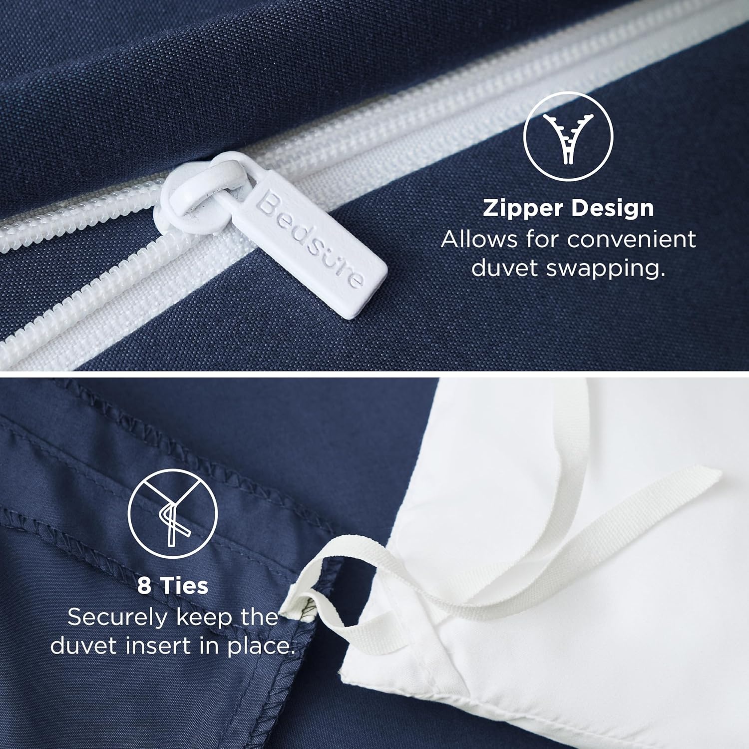 image:imageBedsure Duvet Cover TwinTwin XL Size Soft Double Brushed Bedding Set for Kids amp Adults Zipper Closure 2 Pieces Includes 1 Duvet Cover 68x90 amp 1 Pillow Sham NO Comforter White00 Navy Blue