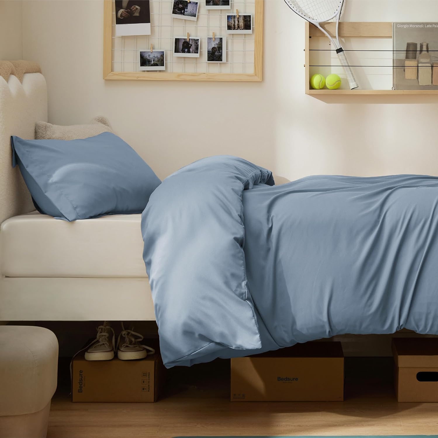 image:imageBedsure Duvet Cover TwinTwin XL Size Soft Double Brushed Bedding Set for Kids amp Adults Zipper Closure 2 Pieces Includes 1 Duvet Cover 68x90 amp 1 Pillow Sham NO Comforter White06 Dusty Blue