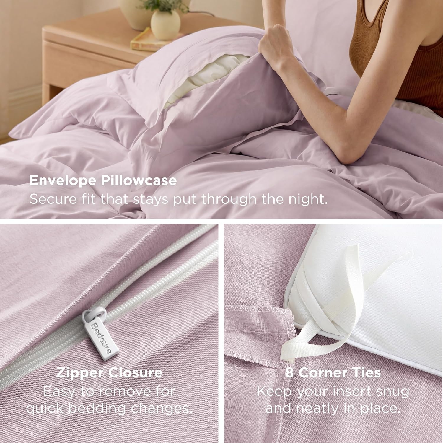 image:imageBedsure Duvet Cover TwinTwin XL Size Soft Double Brushed Bedding Set for Kids amp Adults Zipper Closure 2 Pieces Includes 1 Duvet Cover 68x90 amp 1 Pillow Sham NO Comforter White08 Pink Mocha