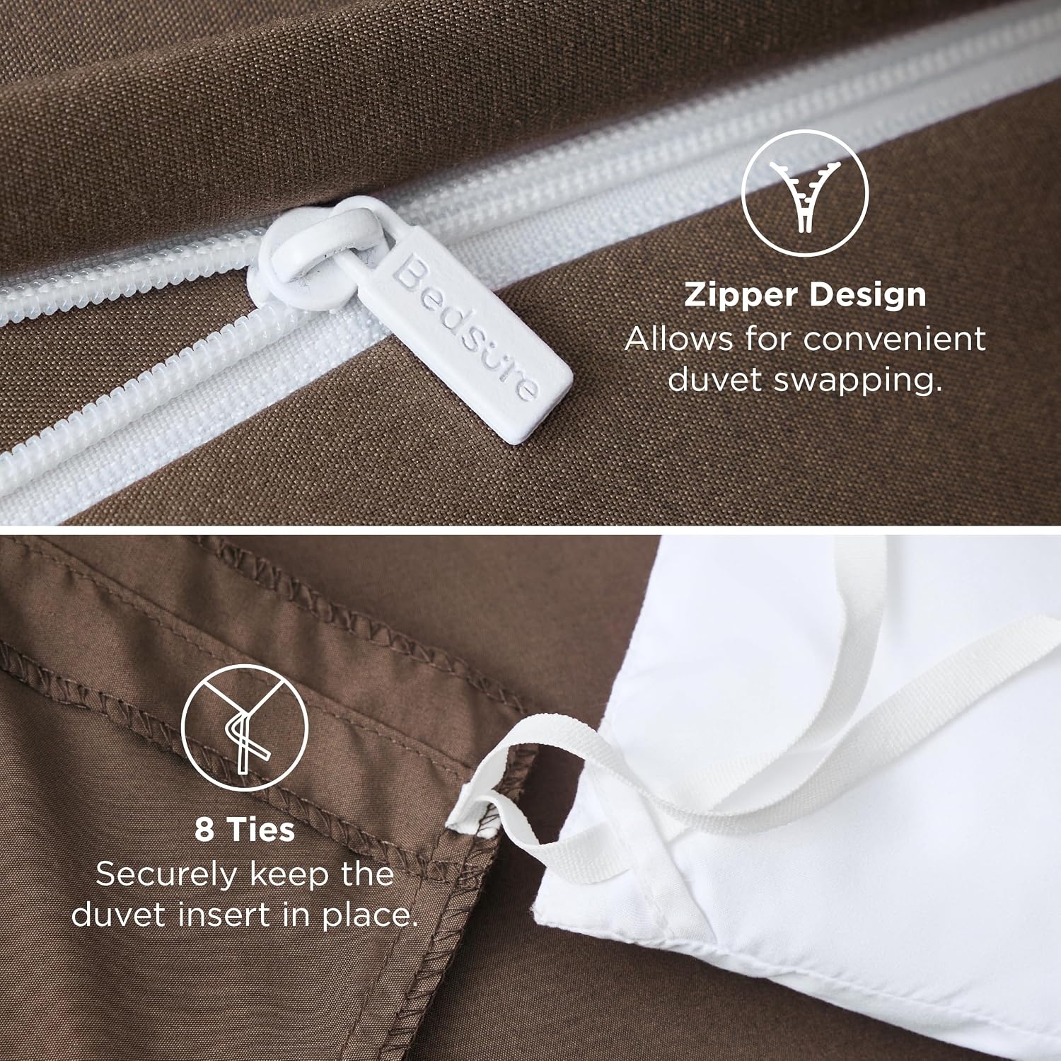 image:imageBedsure Duvet Cover TwinTwin XL Size Soft Double Brushed Bedding Set for Kids amp Adults Zipper Closure 2 Pieces Includes 1 Duvet Cover 68x90 amp 1 Pillow Sham NO Comforter White07 Dark Brown