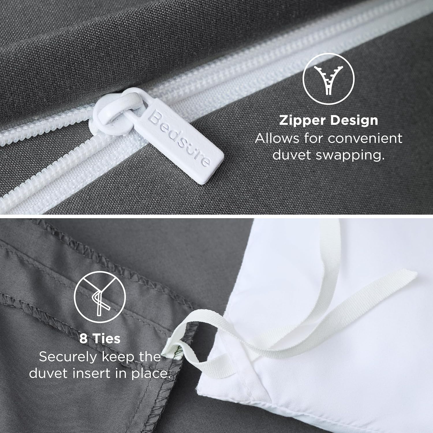 image:imageBedsure Duvet Cover TwinTwin XL Size Soft Double Brushed Bedding Set for Kids amp Adults Zipper Closure 2 Pieces Includes 1 Duvet Cover 68x90 amp 1 Pillow Sham NO Comforter White02 Dark Grey