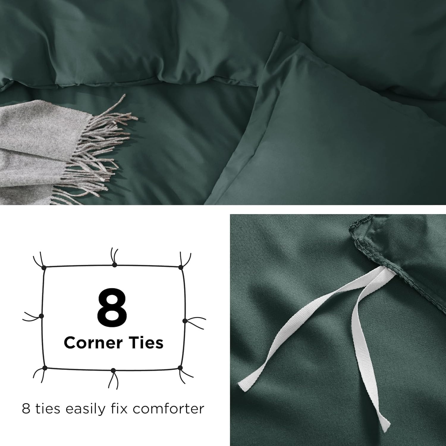 image:imageBedsure Duvet Cover TwinTwin XL Size Soft Double Brushed Bedding Set for Kids amp Adults Zipper Closure 2 Pieces Includes 1 Duvet Cover 68x90 amp 1 Pillow Sham NO Comforter White04 Forest Green