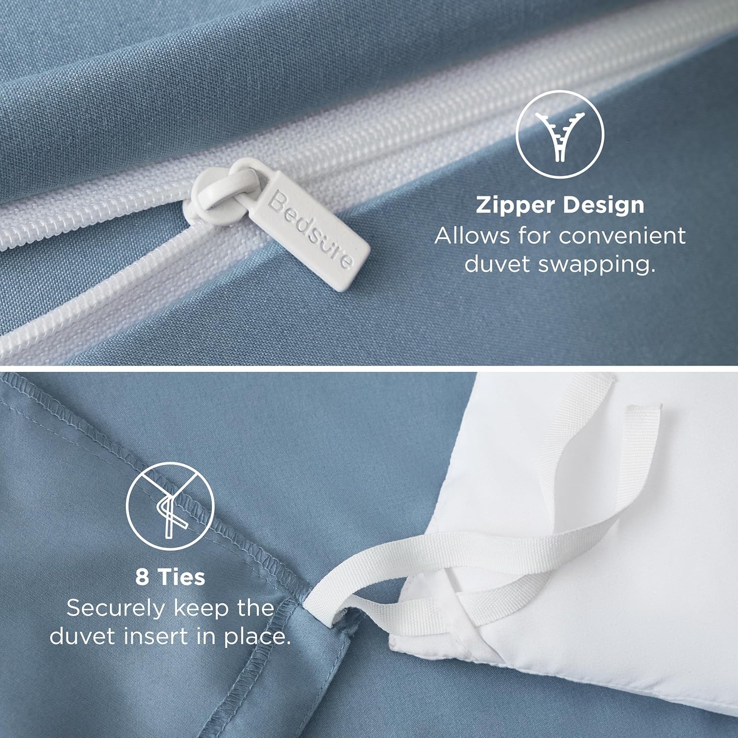 image:imageBedsure Duvet Cover TwinTwin XL Size Soft Double Brushed Bedding Set for Kids amp Adults Zipper Closure 2 Pieces Includes 1 Duvet Cover 68x90 amp 1 Pillow Sham NO Comforter White06 Mineral Blue