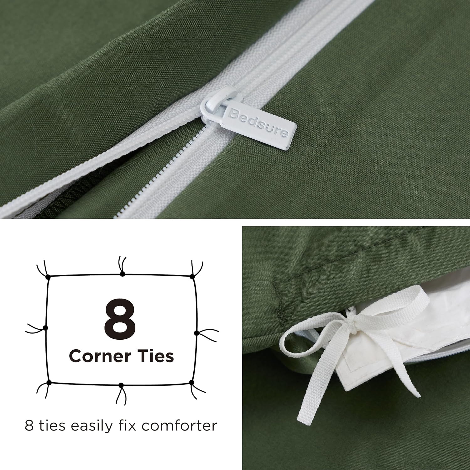 image:imageBedsure Duvet Cover TwinTwin XL Size Soft Double Brushed Bedding Set for Kids amp Adults Zipper Closure 2 Pieces Includes 1 Duvet Cover 68x90 amp 1 Pillow Sham NO Comforter White02 Olive Green