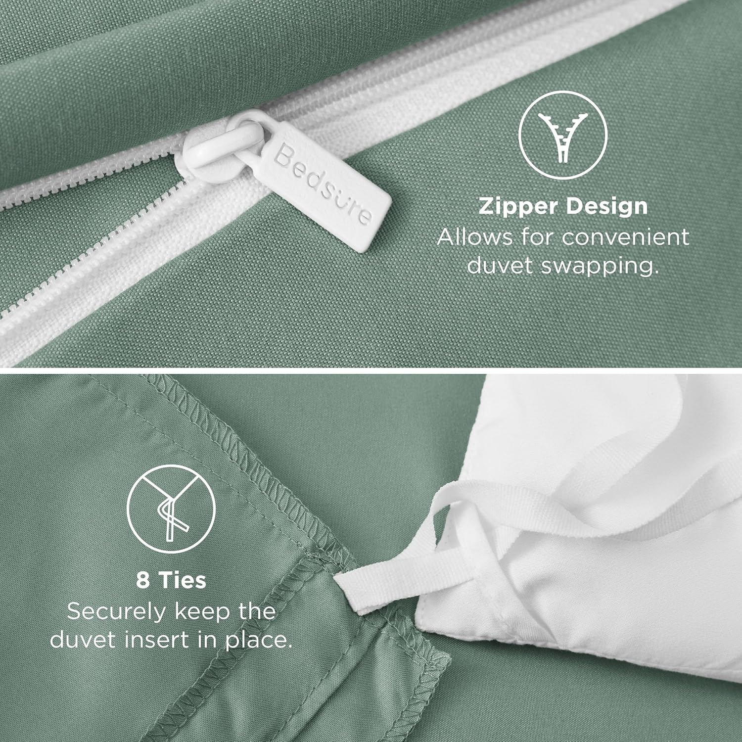 image:imageBedsure Duvet Cover TwinTwin XL Size Soft Double Brushed Bedding Set for Kids amp Adults Zipper Closure 2 Pieces Includes 1 Duvet Cover 68x90 amp 1 Pillow Sham NO Comforter White04 Sage Green