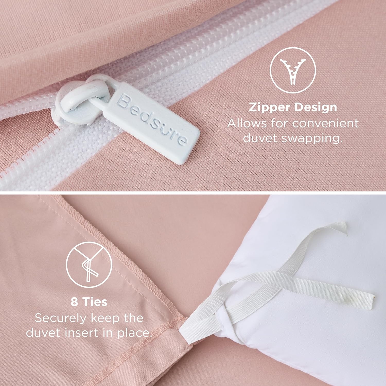 image:imageBedsure Duvet Cover TwinTwin XL Size Soft Double Brushed Bedding Set for Kids amp Adults Zipper Closure 2 Pieces Includes 1 Duvet Cover 68x90 amp 1 Pillow Sham NO Comforter White08 Blush Pink