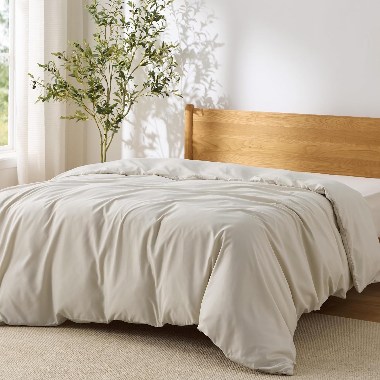 image:imageBedsure Duvet Cover TwinTwin XL Size Soft Double Brushed Bedding Set for Kids amp Adults Zipper Closure 2 Pieces Includes 1 Duvet Cover 68x90 amp 1 Pillow Sham NO Comforter White03 Light Beige