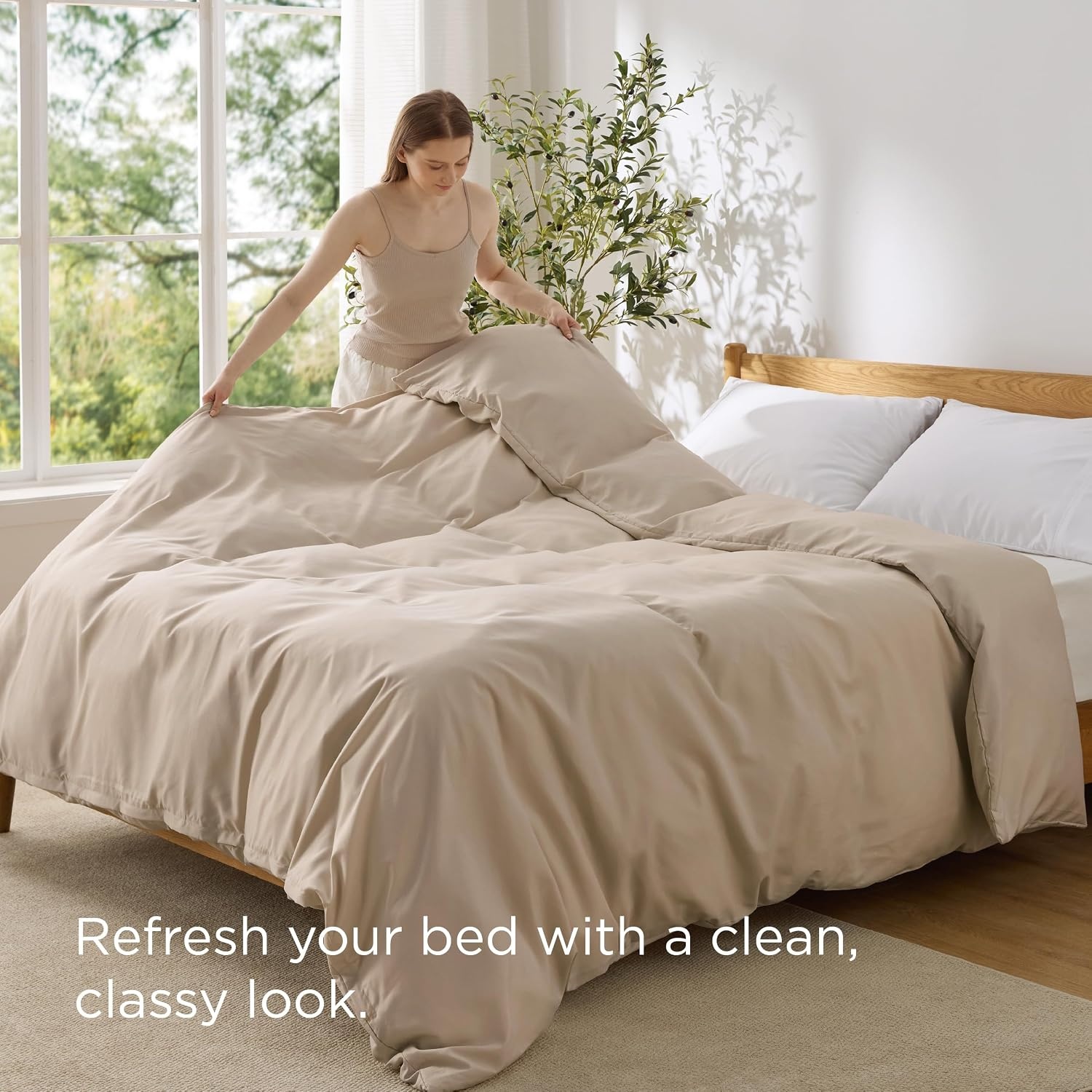 image:imageBedsure Duvet Cover TwinTwin XL Size Soft Double Brushed Bedding Set for Kids amp Adults Zipper Closure 2 Pieces Includes 1 Duvet Cover 68x90 amp 1 Pillow Sham NO Comforter White07 Light Brown