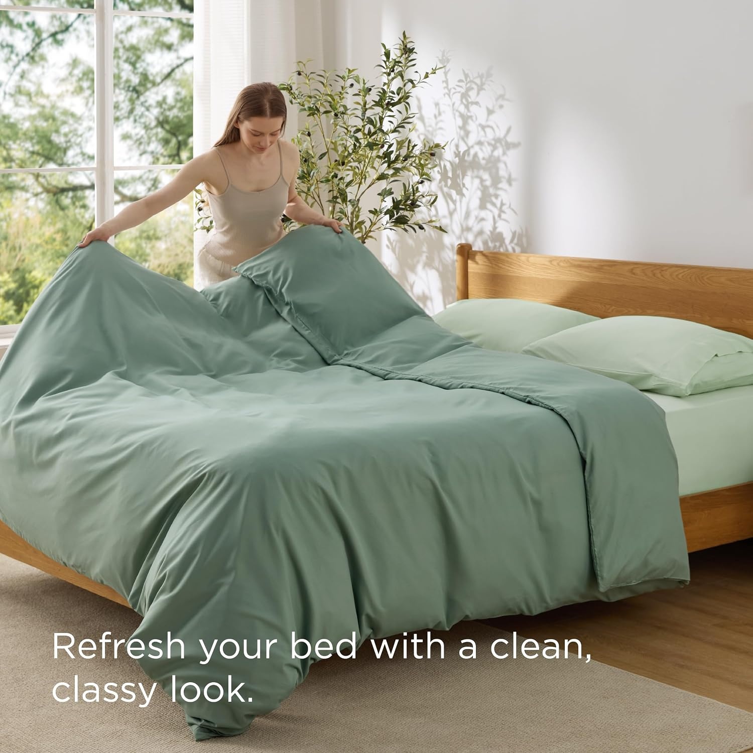 image:imageBedsure Duvet Cover TwinTwin XL Size Soft Double Brushed Bedding Set for Kids amp Adults Zipper Closure 2 Pieces Includes 1 Duvet Cover 68x90 amp 1 Pillow Sham NO Comforter White04 Sage Green