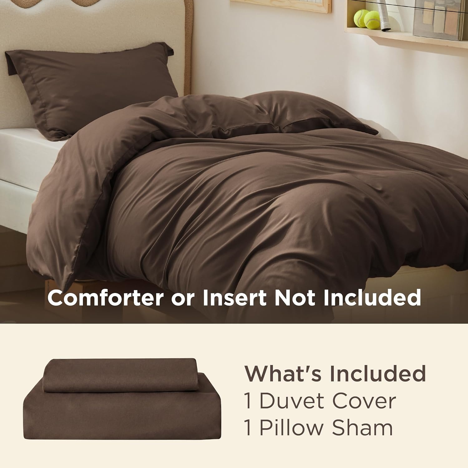 image:imageBedsure Duvet Cover TwinTwin XL Size Soft Double Brushed Bedding Set for Kids amp Adults Zipper Closure 2 Pieces Includes 1 Duvet Cover 68x90 amp 1 Pillow Sham NO Comforter White07 Dark Brown