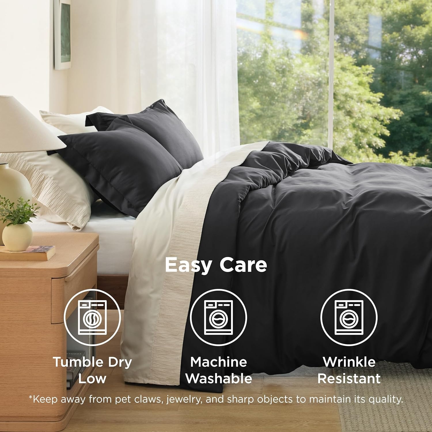 image:imageBedsure Duvet Cover TwinTwin XL Size Soft Double Brushed Bedding Set for Kids amp Adults Zipper Closure 2 Pieces Includes 1 Duvet Cover 68x90 amp 1 Pillow Sham NO Comforter White02 Black