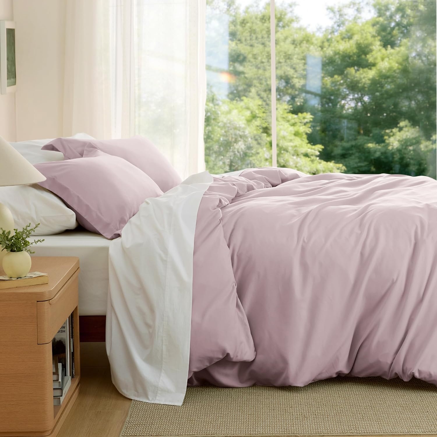 image:imageBedsure Duvet Cover TwinTwin XL Size Soft Double Brushed Bedding Set for Kids amp Adults Zipper Closure 2 Pieces Includes 1 Duvet Cover 68x90 amp 1 Pillow Sham NO Comforter White08 Pink Mocha