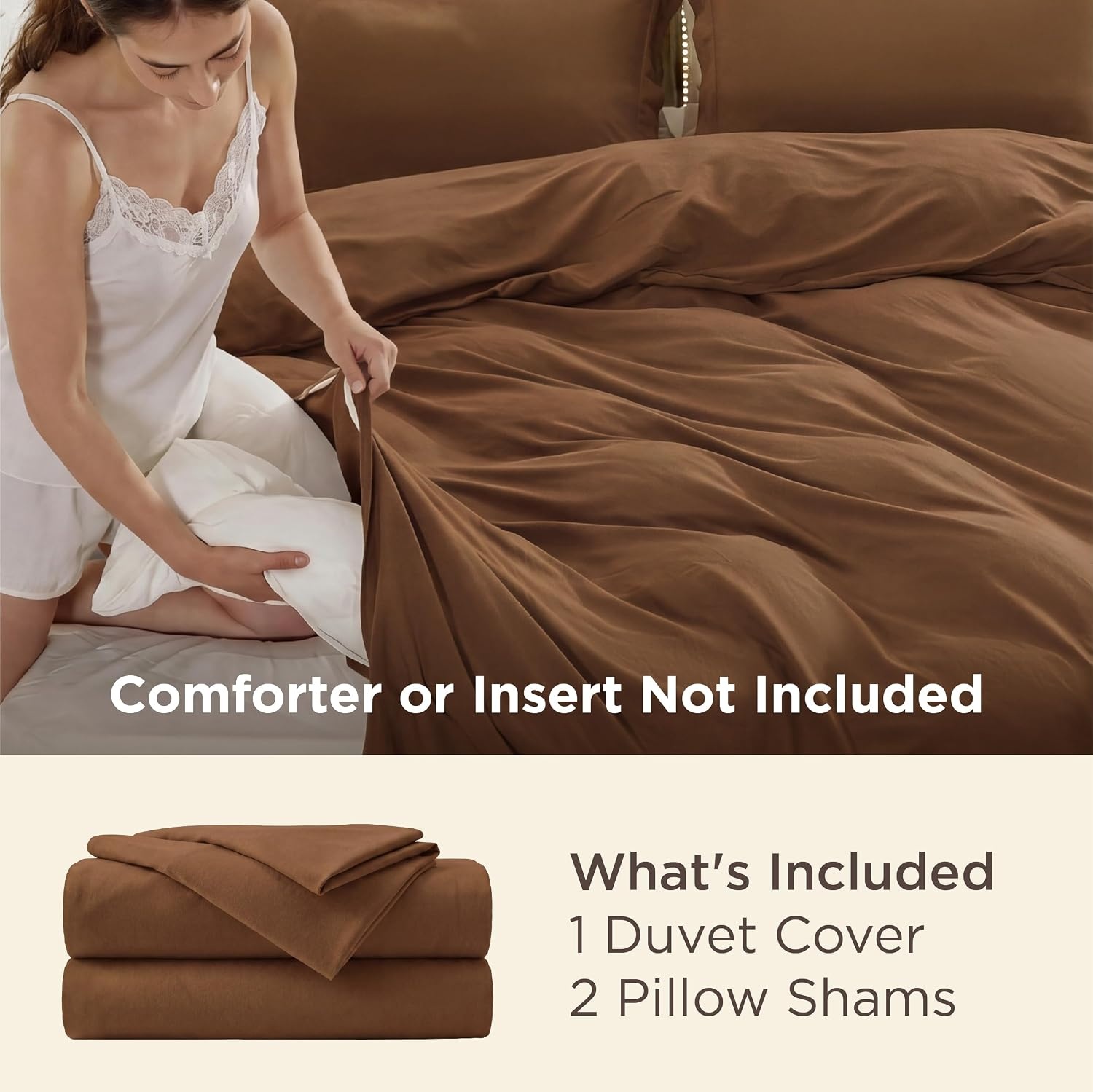 image:imageBedsure Duvet Cover TwinTwin XL Size Soft Double Brushed Bedding Set for Kids amp Adults Zipper Closure 2 Pieces Includes 1 Duvet Cover 68x90 amp 1 Pillow Sham NO Comforter White07 Brown