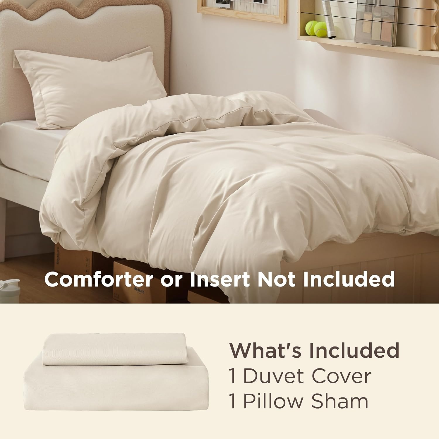 image:imageBedsure Duvet Cover TwinTwin XL Size Soft Double Brushed Bedding Set for Kids amp Adults Zipper Closure 2 Pieces Includes 1 Duvet Cover 68x90 amp 1 Pillow Sham NO Comforter White03 Light Beige