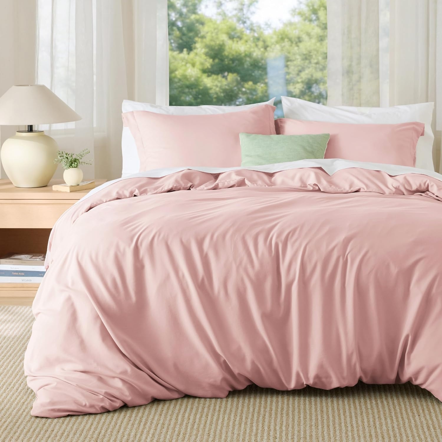 image:imageBedsure Duvet Cover TwinTwin XL Size Soft Double Brushed Bedding Set for Kids amp Adults Zipper Closure 2 Pieces Includes 1 Duvet Cover 68x90 amp 1 Pillow Sham NO Comforter White08 Pink