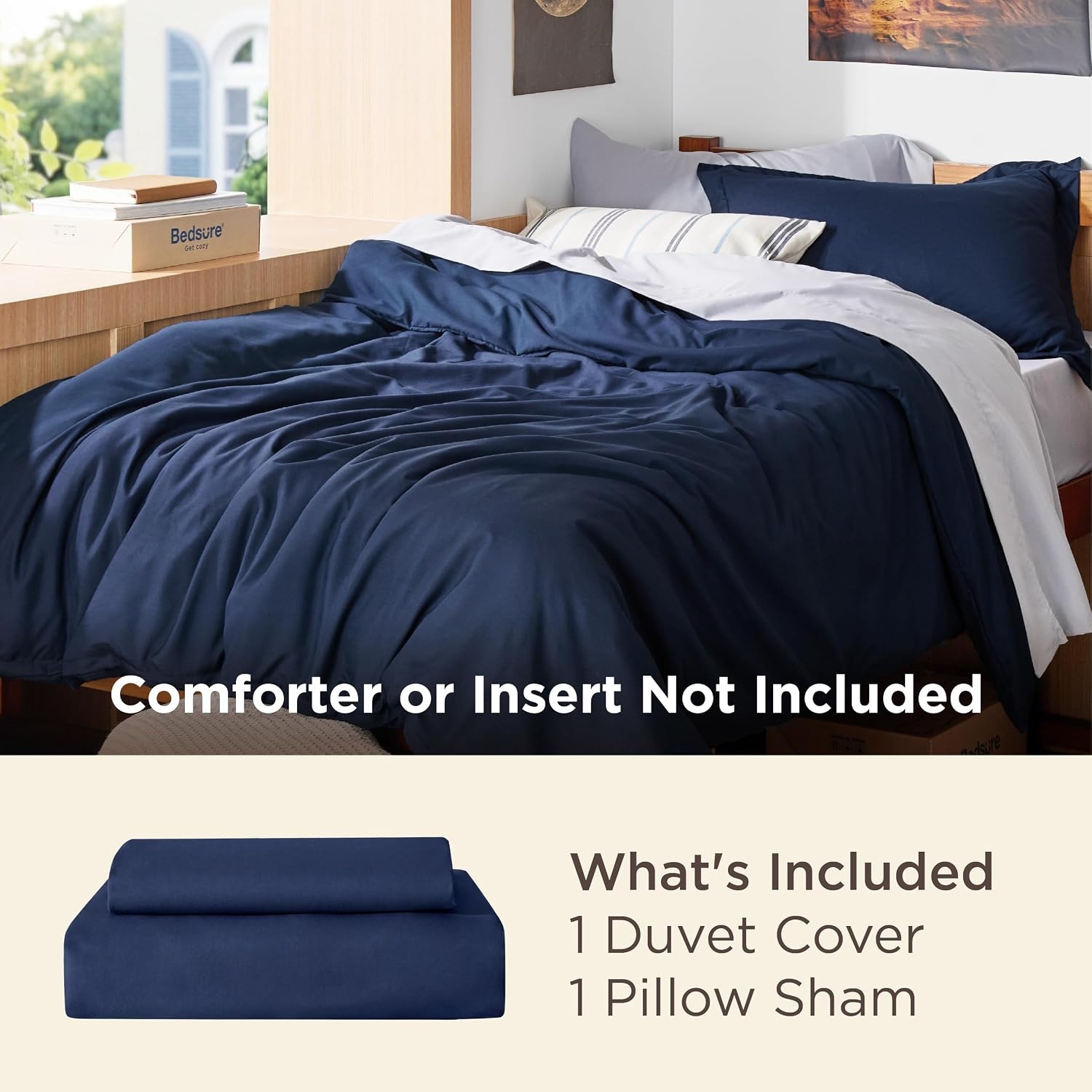 image:imageBedsure Duvet Cover TwinTwin XL Size Soft Double Brushed Bedding Set for Kids amp Adults Zipper Closure 2 Pieces Includes 1 Duvet Cover 68x90 amp 1 Pillow Sham NO Comforter White00 Navy Blue