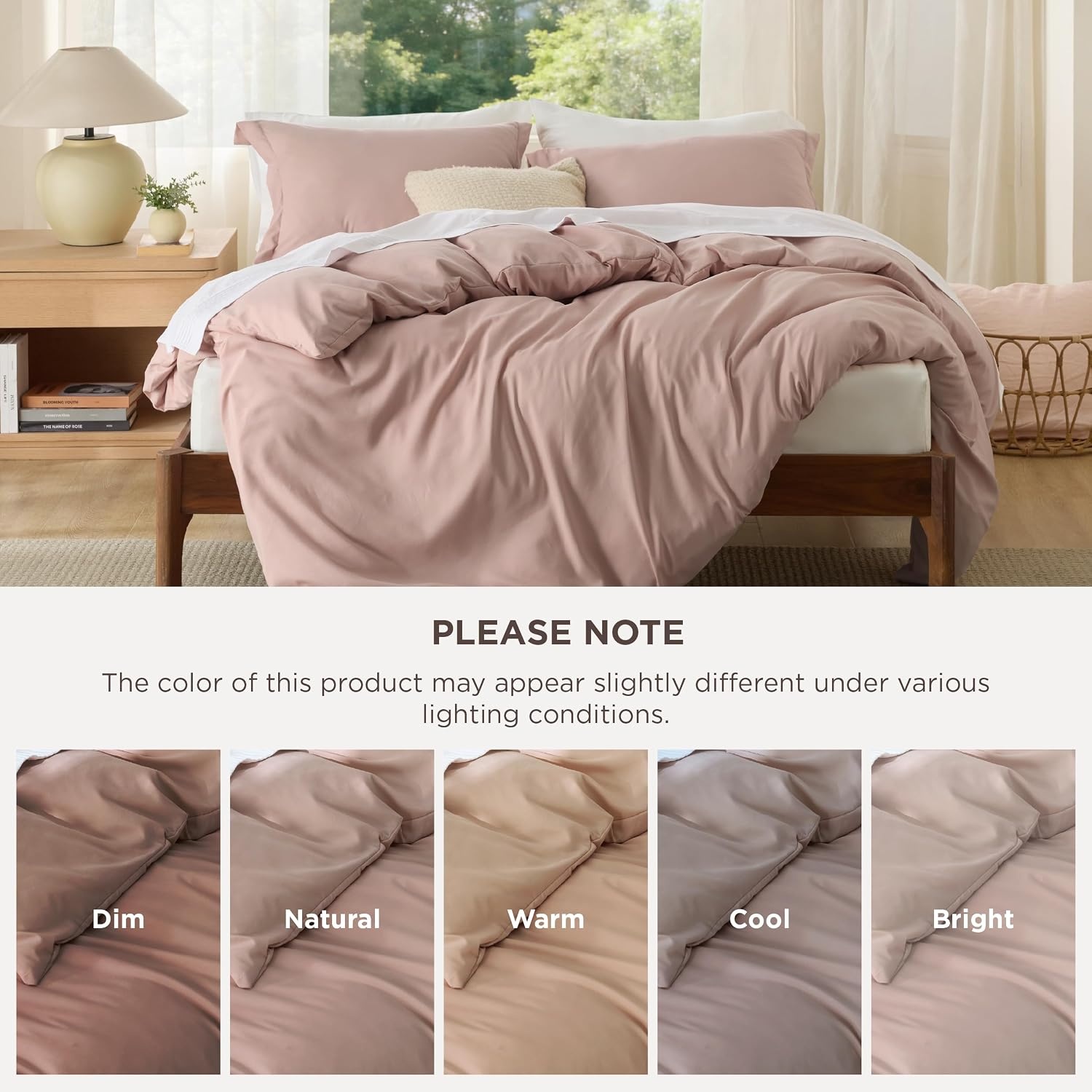 image:imageBedsure Duvet Cover TwinTwin XL Size Soft Double Brushed Bedding Set for Kids amp Adults Zipper Closure 2 Pieces Includes 1 Duvet Cover 68x90 amp 1 Pillow Sham NO Comforter White08 Dusty Rose